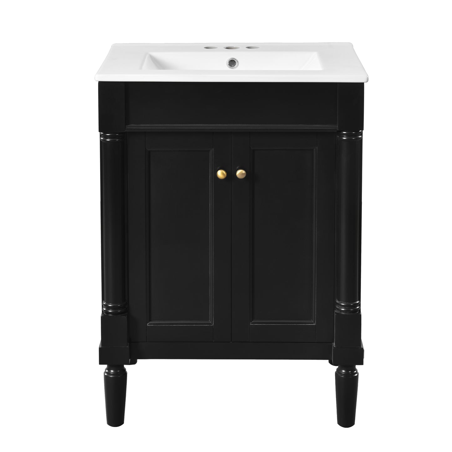 24'' Bathroom Vanity with Top Sink, 2-Tier Modern Bathroom Storage Cabinet, Single Sink Bathroom Vanity, Large Storage Shelves
