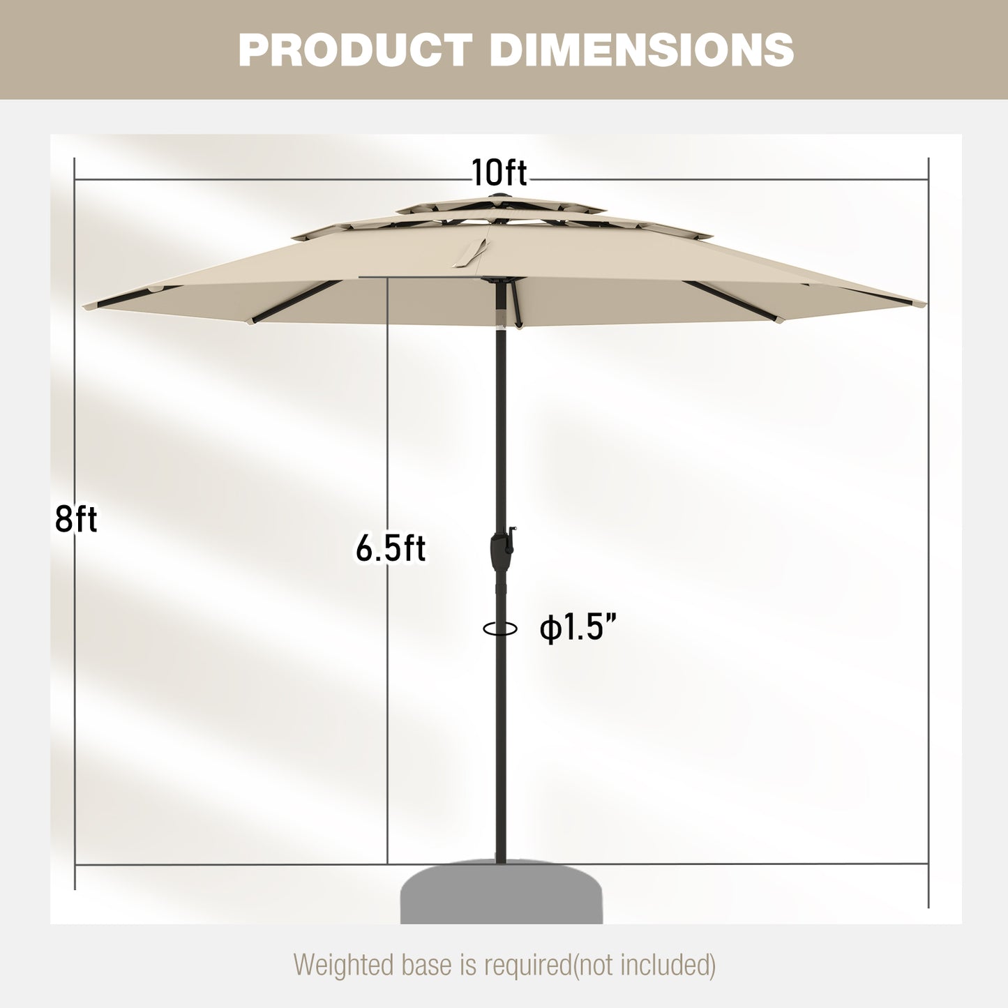 10 ft 3-tier Vented Patio Umbrella with Push Button Tilt-Beige