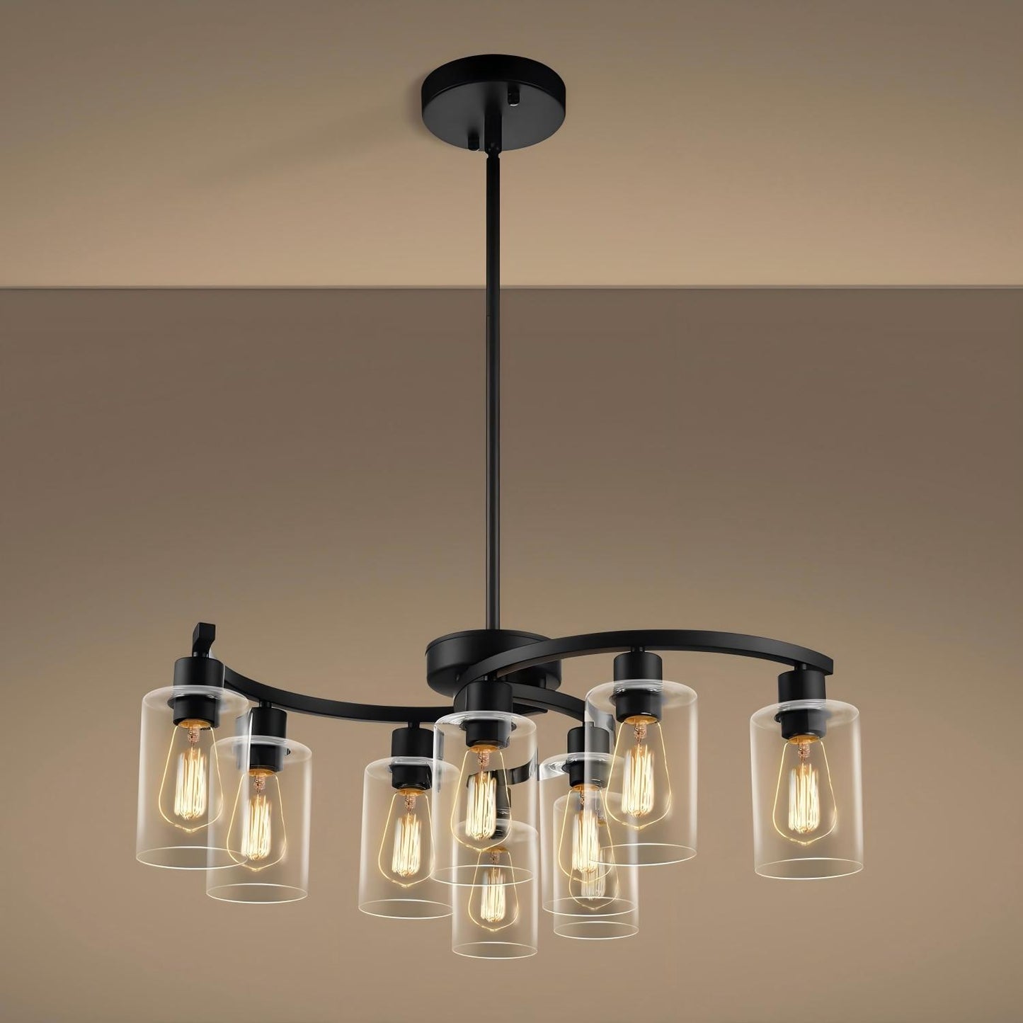 29.5-Inchs 9-Light Transitional Metal Chandeliers with Glass Shade