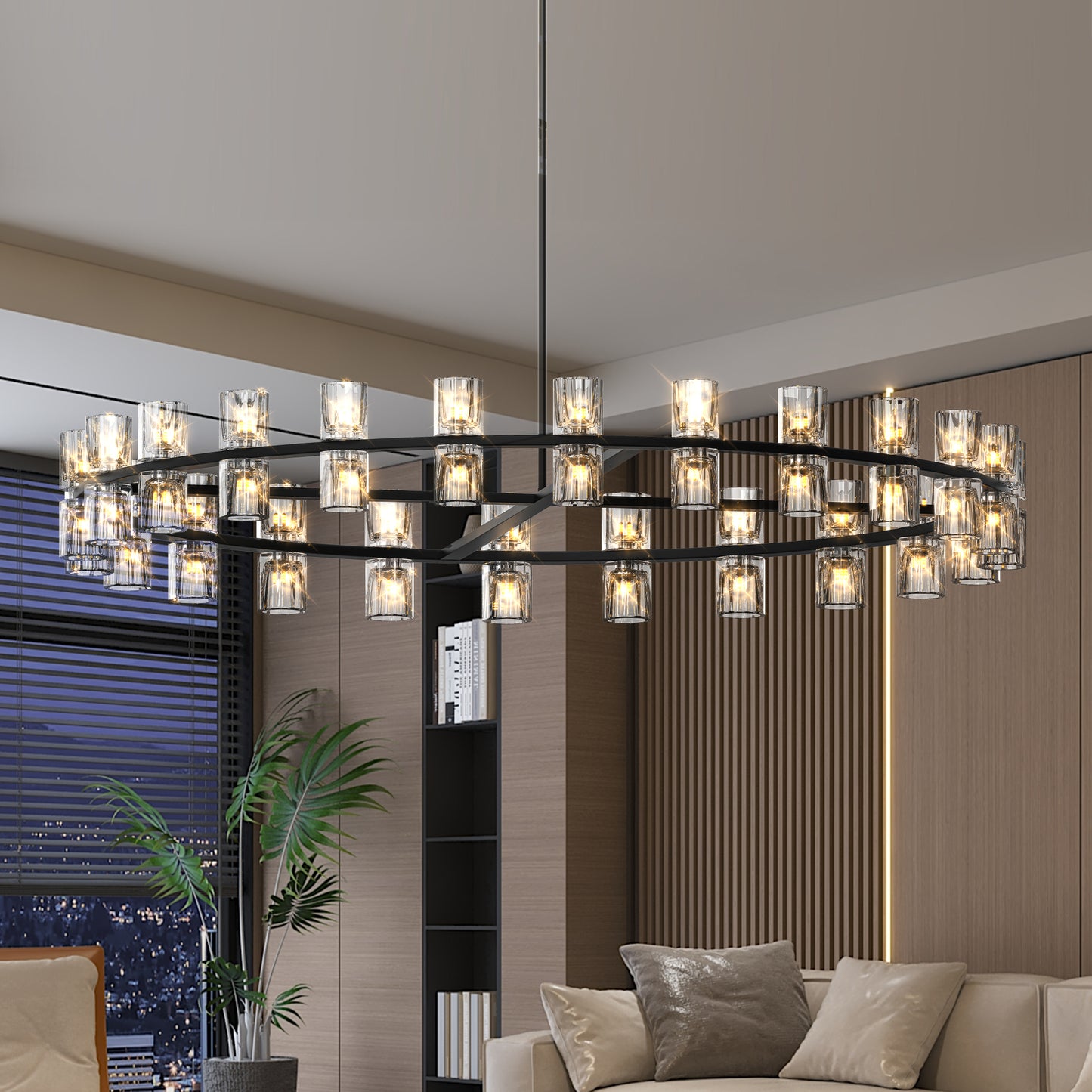 48 Inches Luxury Chandeliers Crystal Living Room Decorative Lights Simple Modern Dining Room LED Lighting,for Home Decor (Bulbs Included) Black