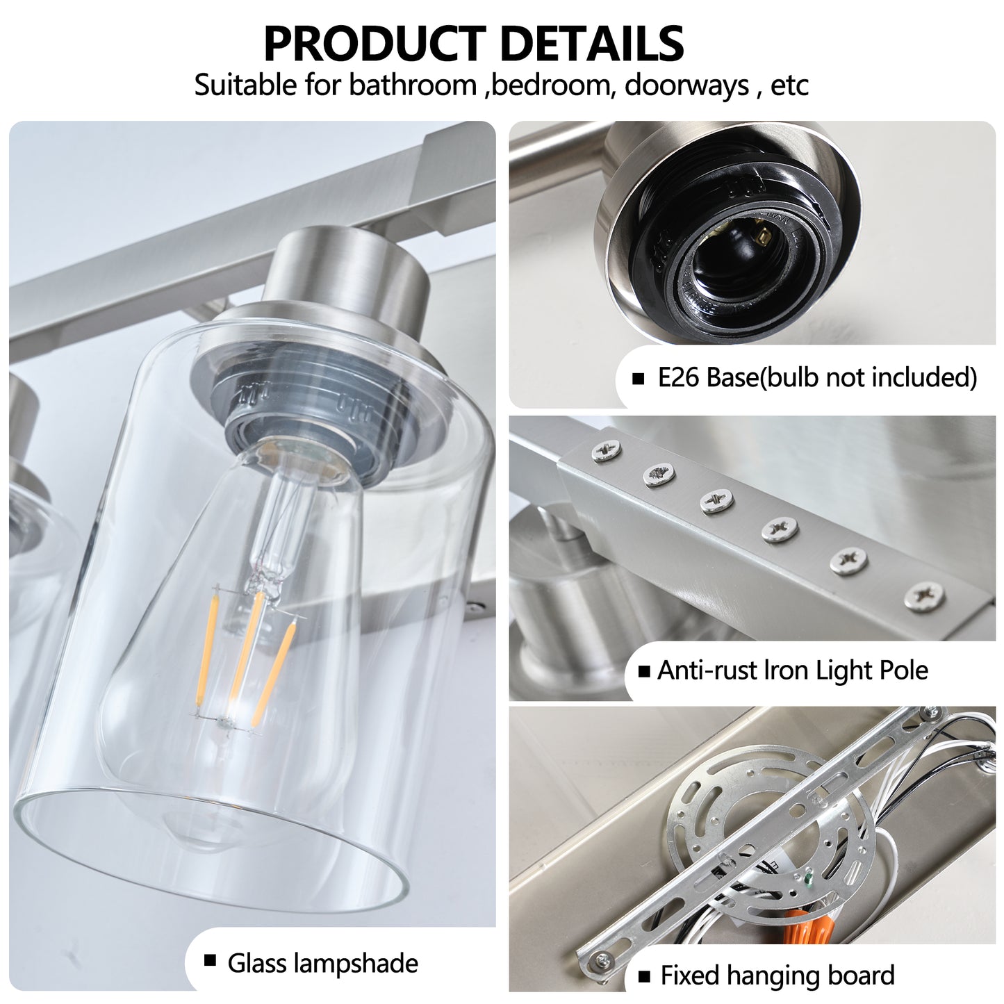10 Light Bathroom Light Fixtures, Bathroom Vanity Light with Clear Glass, Brushed Nickel Bathroom Lighting Fixtures over Mirror, Large Vanity Lights for Bathroom, Vanity Lights for Mirror, Wall Sconce