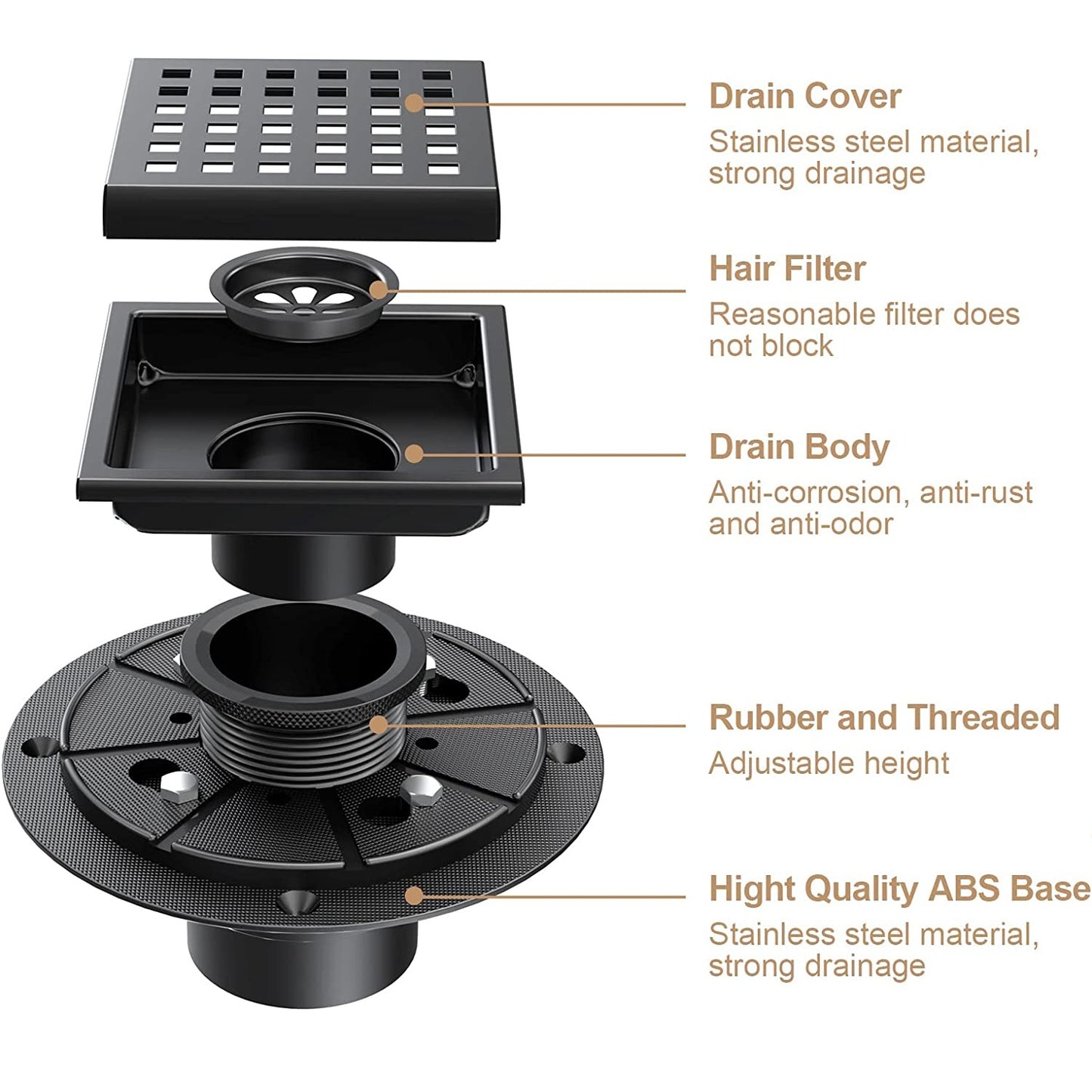 4 Inch Square Shower Floor Drain