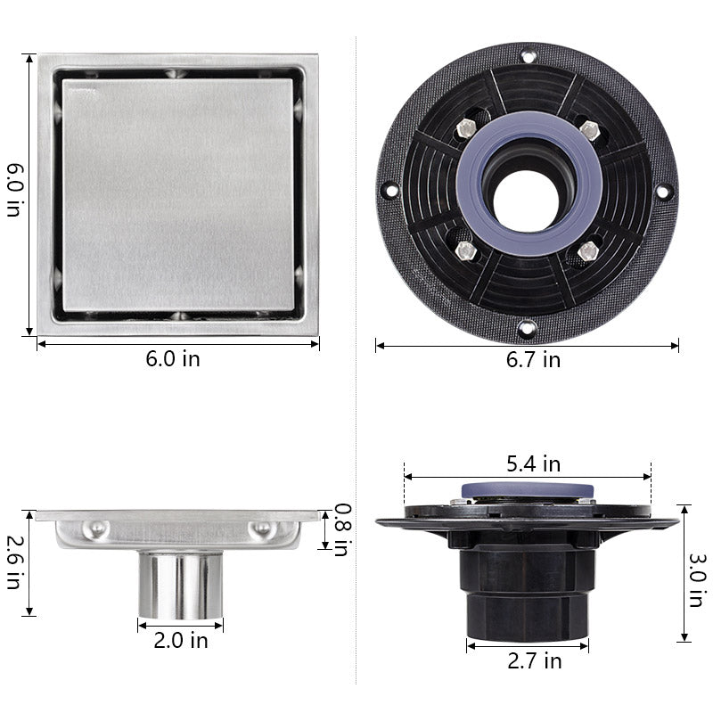 6 Inch Square Shower Floor Drain