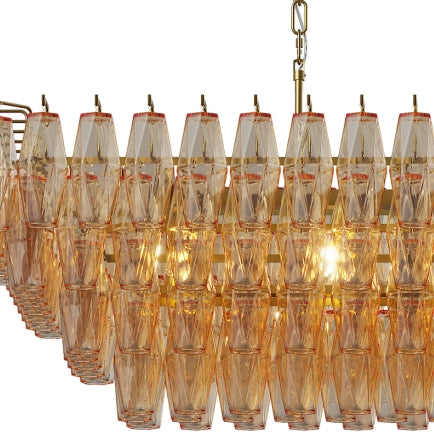 Modern Chandeliers for Dining Room, 54" Large Rectangle Gold Kitchen Chandelier Over Table, 12-Light with Smoke Glass Ceiling Lights, Farmhouse Pendant Lighting Fixture for Living Room Bedroom