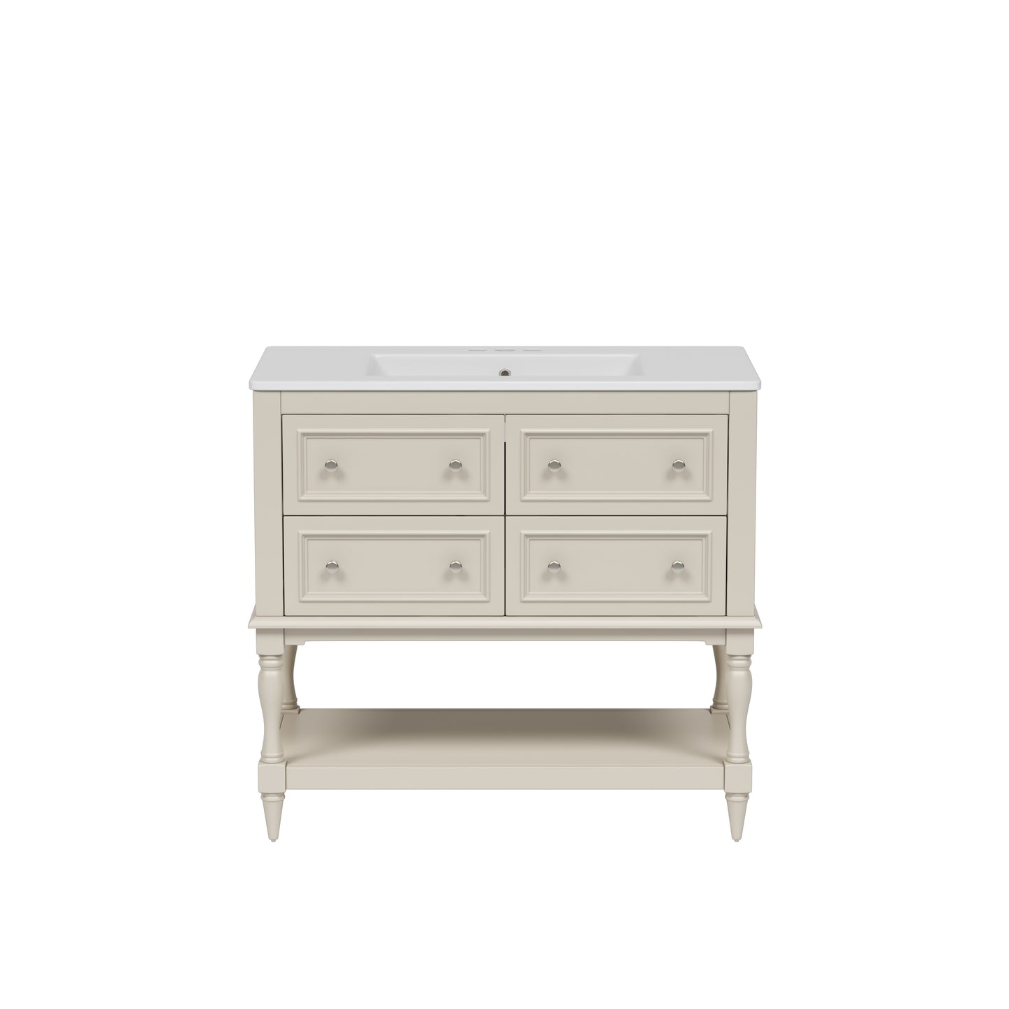 36" Bathroom Vanity Cabinet with Sink Combo Set, Undermount Ceramic Sink, Free Standing Vanity Set with 4 Drawers, Solid Wood Frame Bathroom Cabinet, Beige