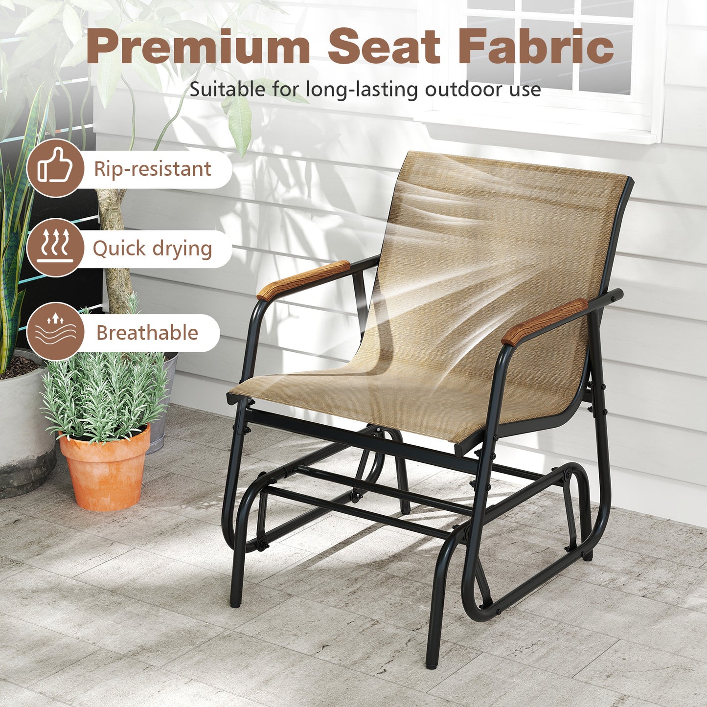 3-Piece Outdoor Glider Bistro Set with Tempered Glass Top and Metal Frame-Coffee