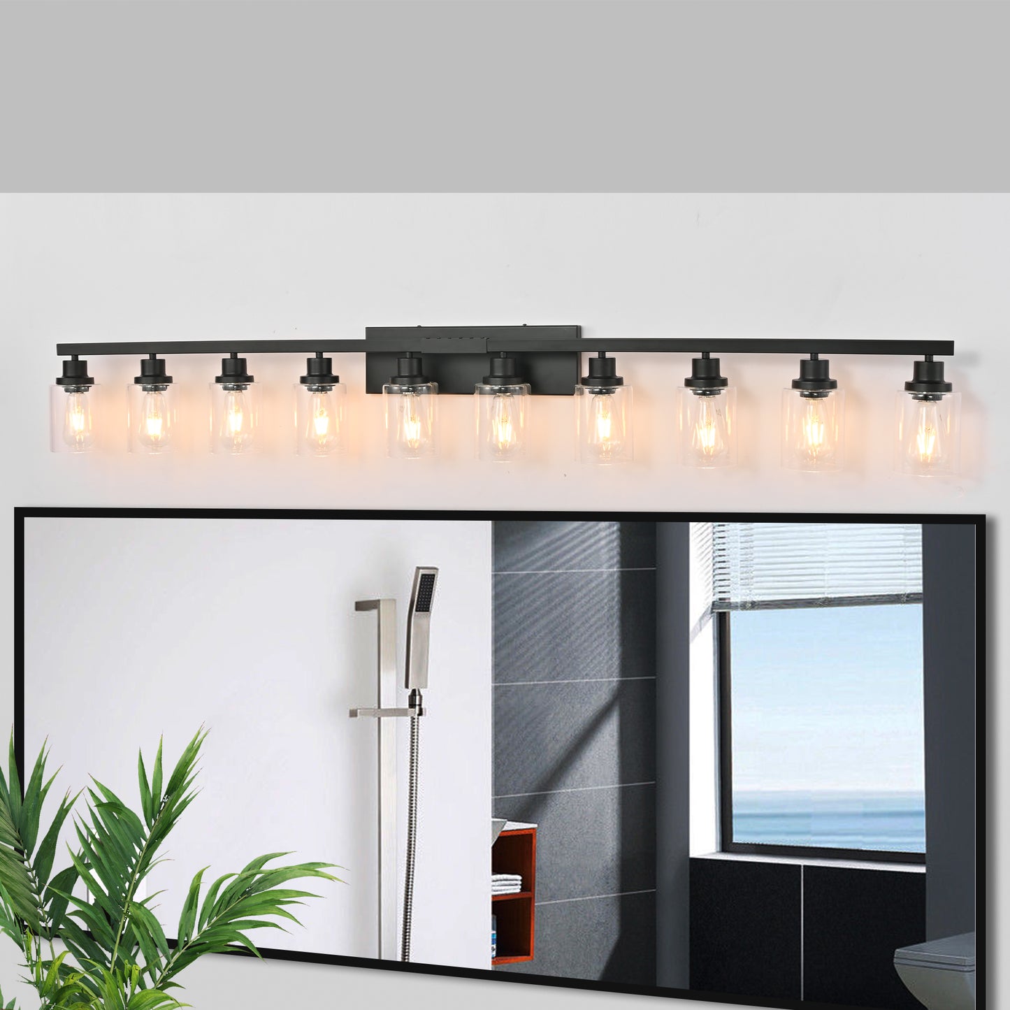 10 Light Bathroom Vanity Lights Over Mirror, 65.4inch Black Vanity Lights Fixtures Matte Black Modern Vanity Lights Black Bathroom Wall Lighting for Mirror Bedroom,Living Room