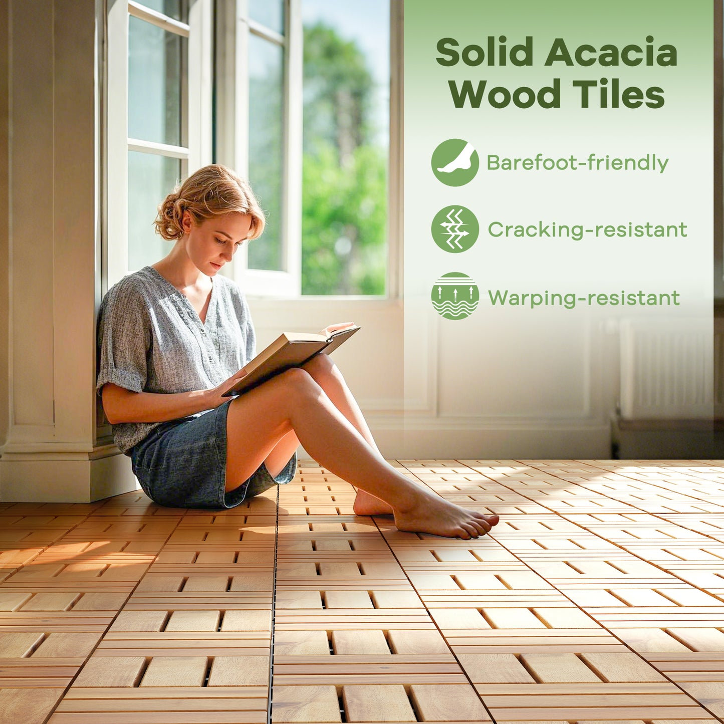 Pack of 30 Acacia Wood Interlocking Deck Tiles-Brown