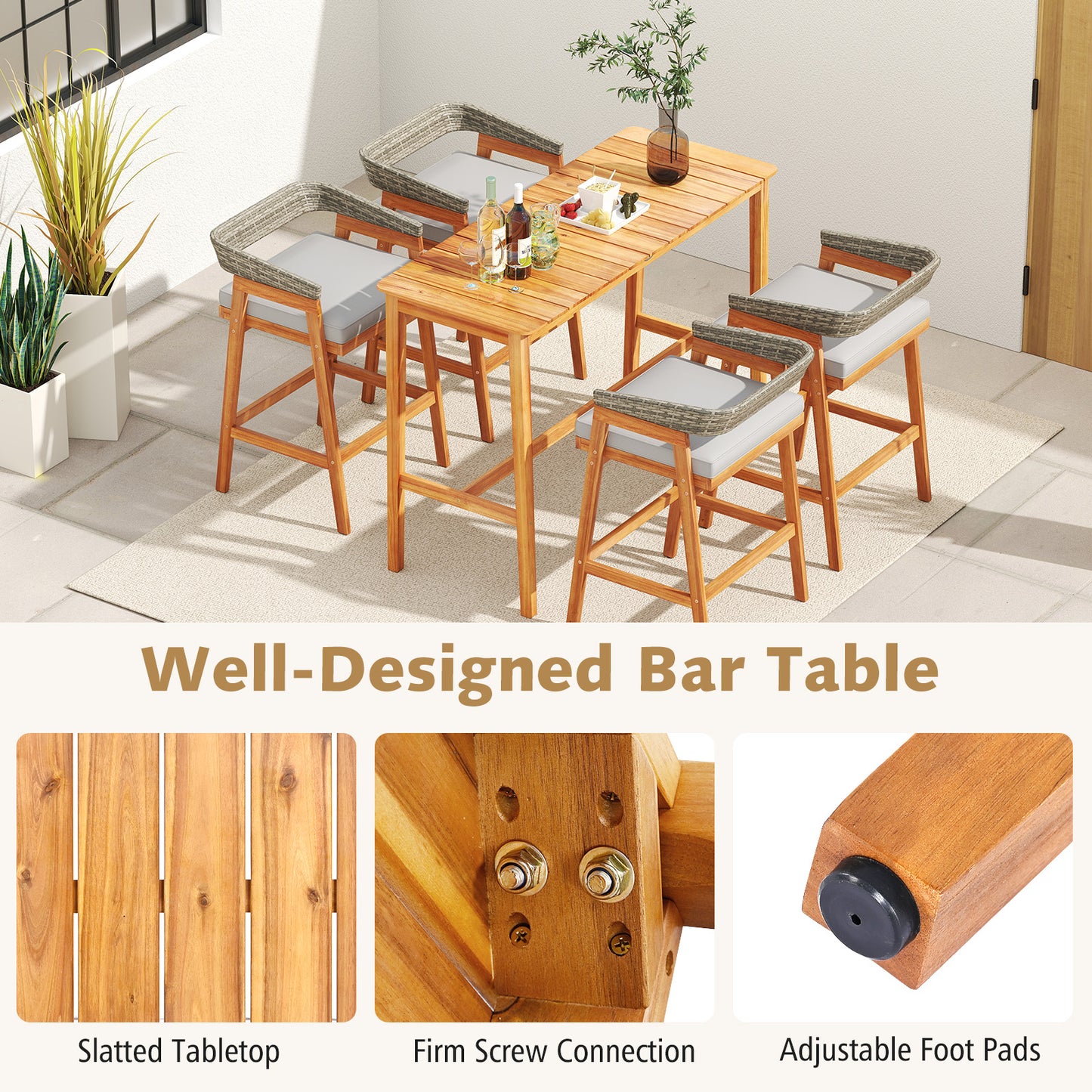 3 Pieces Patio Counter Height Bar Set with 2 Cushioned Barstools