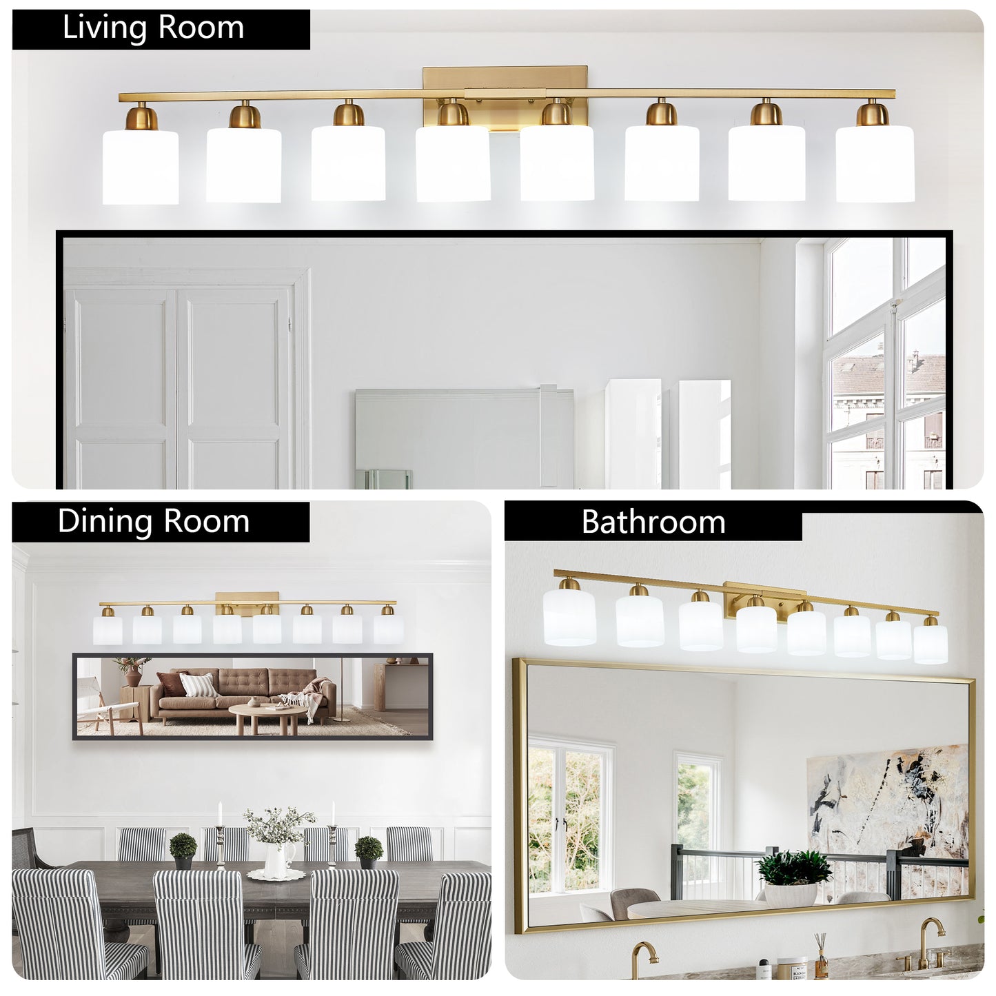 52inch Gold Bathroom Light Fixtures, Modern Bathroom Vanity Light with Milky White Glass Shade, Gold Wall Lamp Sconces for Mirror Bedroom, Living Room Hallway