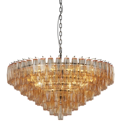 Modern Round Chandelier, 37" Extra Large Black Chandeliers for Dining Room, 14-Light with Tiered Smoke Glass Tubes Ceiling Light, Pendant Lighting Fixture for Living Room Bedroom Kitchen Island