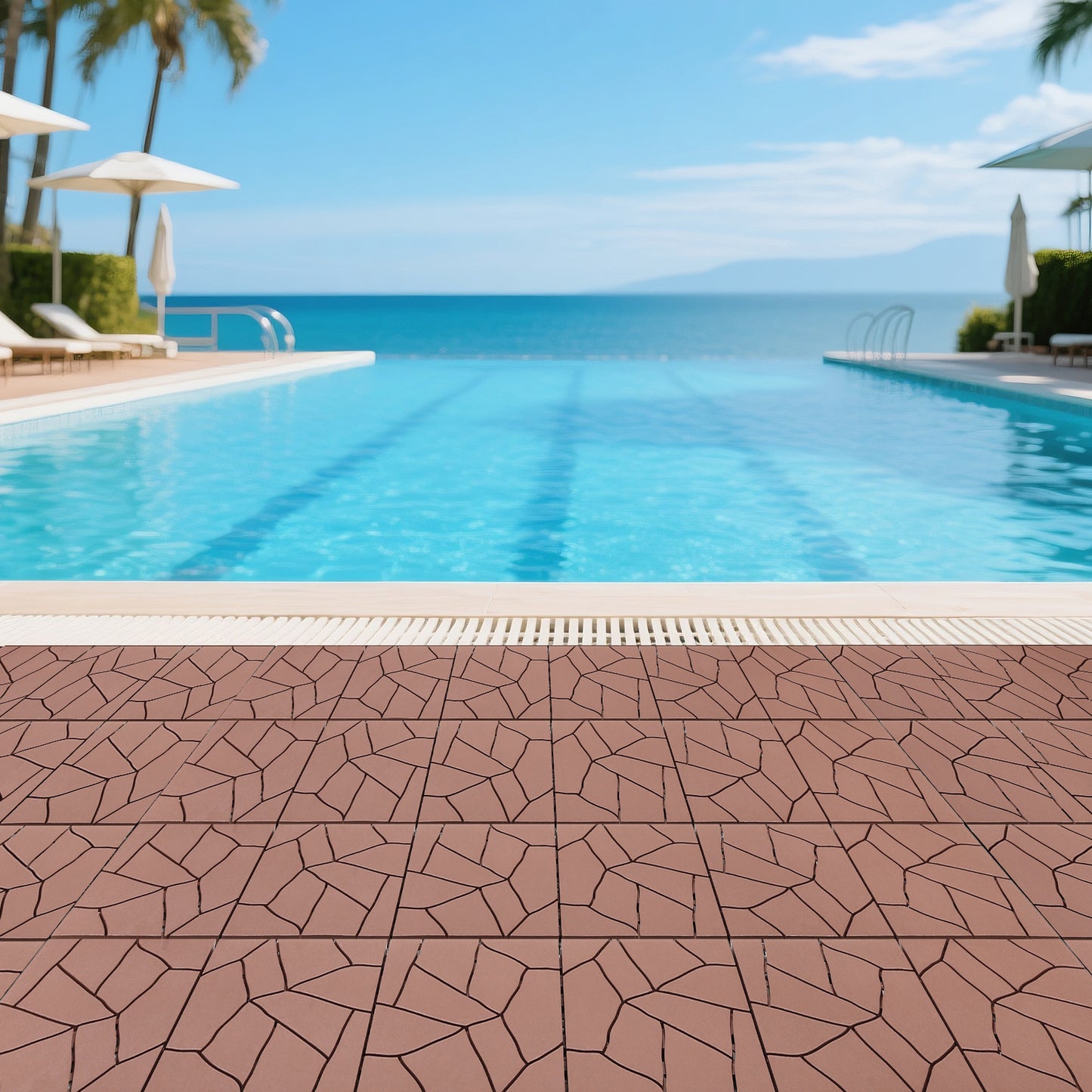 Stone Style 12" Patio Deck Tiles, DIY Module Interlocking Decking Tiles Floor Tile Outdoor and Indoor,Easy and Quick Installation Court Tiles for Porch Poolside Balcony Backyard 44pcs, Brown