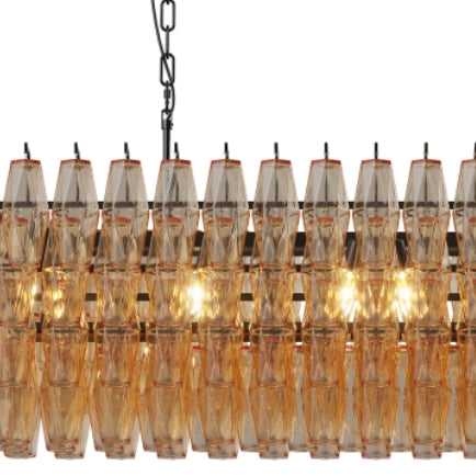 54" Black Rectangular Chandeliers for Dining Room, 12-Light 4 Tiered Large Smoke Glass Chandelier, Modern Kitchen Island Farmhouse Hanging Light Fixture for Living Room Foyer