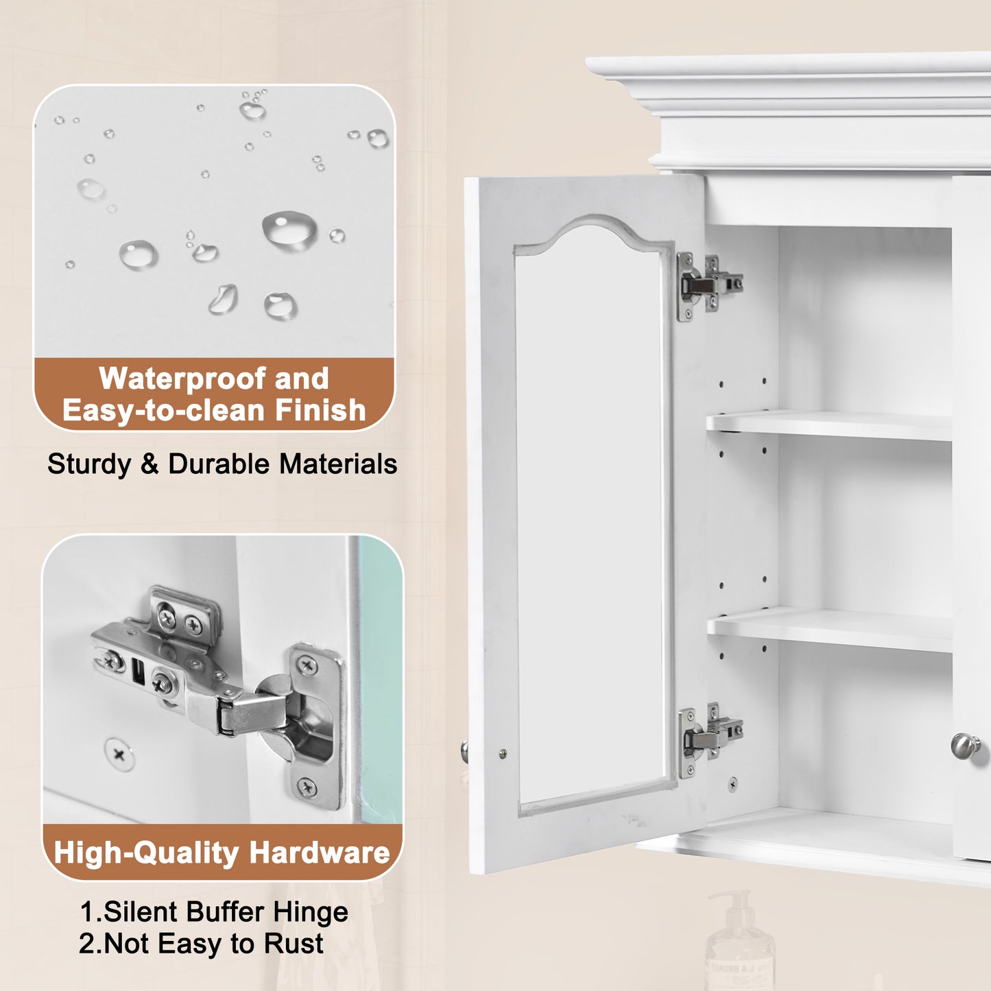 40" Medicine Cabinet with Mirror, Bathroom Storage Cabinet with Mirror Door and Shelves, Wall Mounted Bathroom Cabinet with Glass Doors