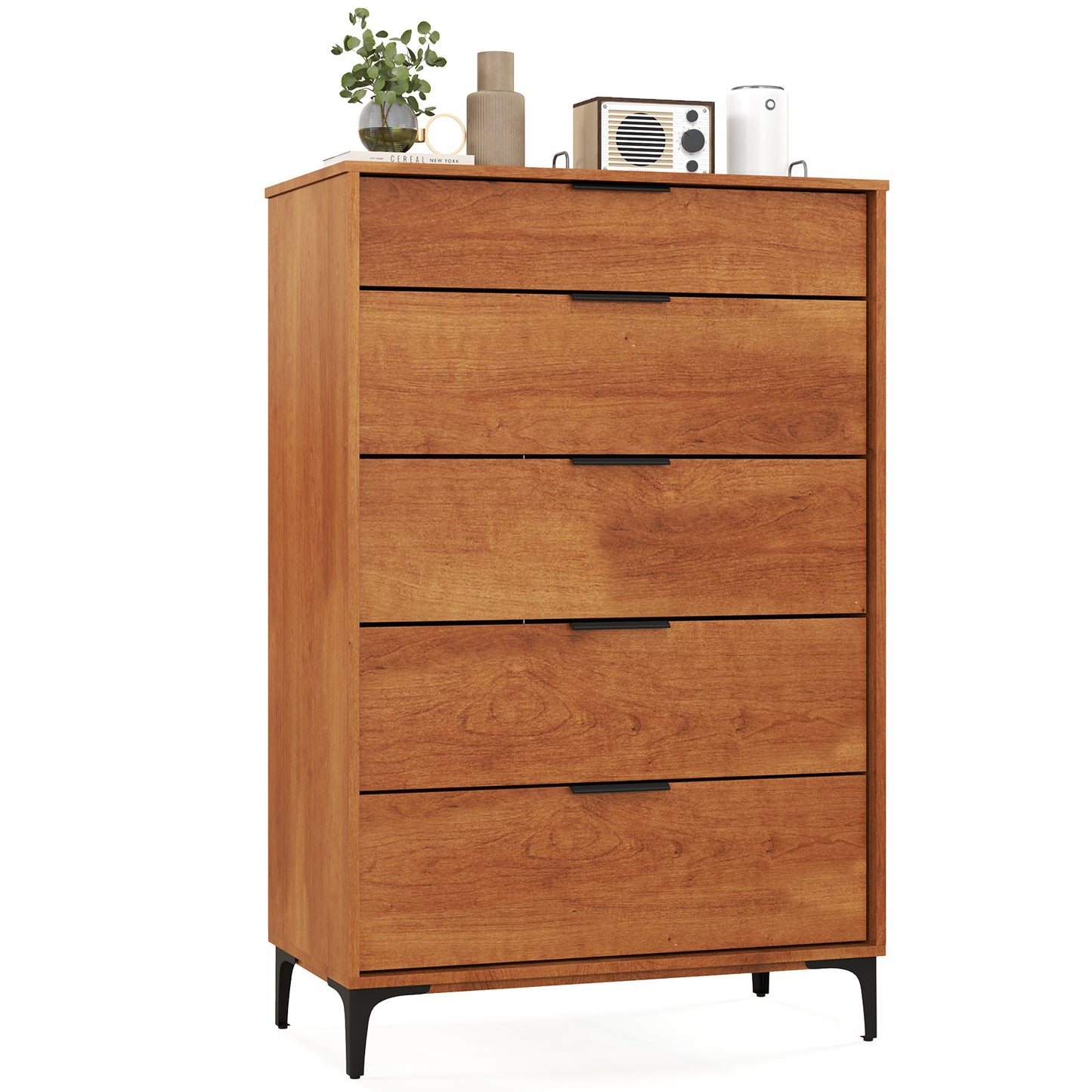 5-Drawer Dresser with Interlock System for Bedroom Living Room-Cherry