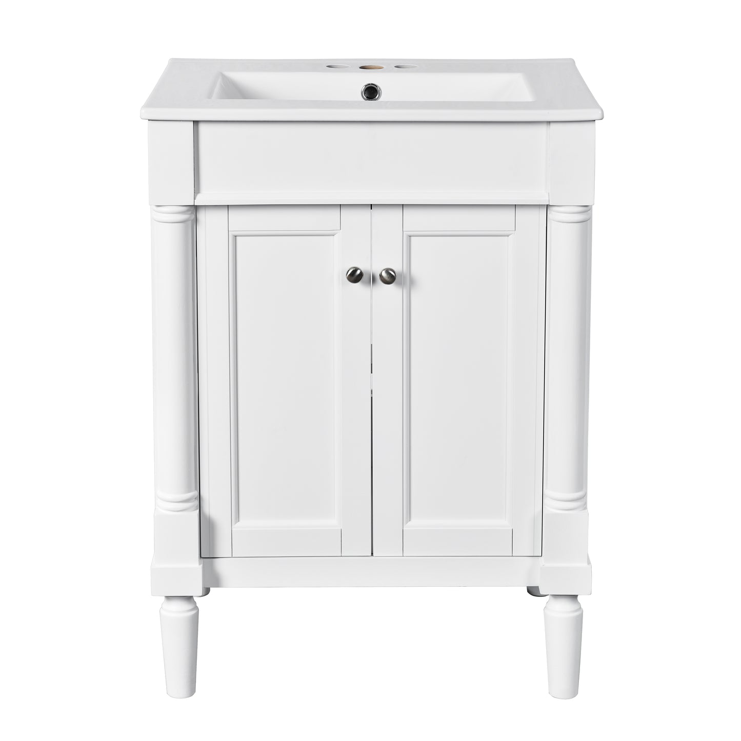 24'' Bathroom Vanity with Top Sink, 2-Tier Modern Bathroom Storage Cabinet, Single Sink Bathroom Vanity, Large Storage Shelves
