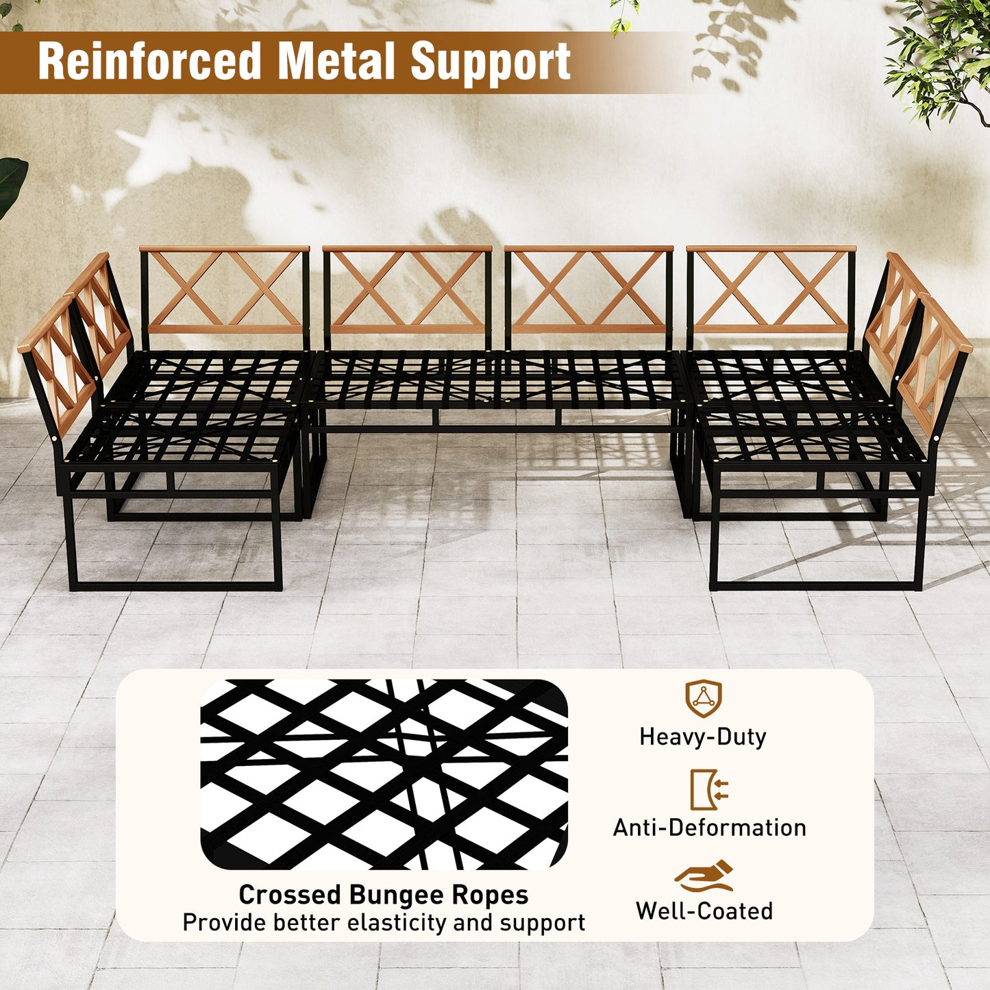 6 Piece Outdoor Sectional Sofa Set Metal Conversation Set with Cushions-Beige