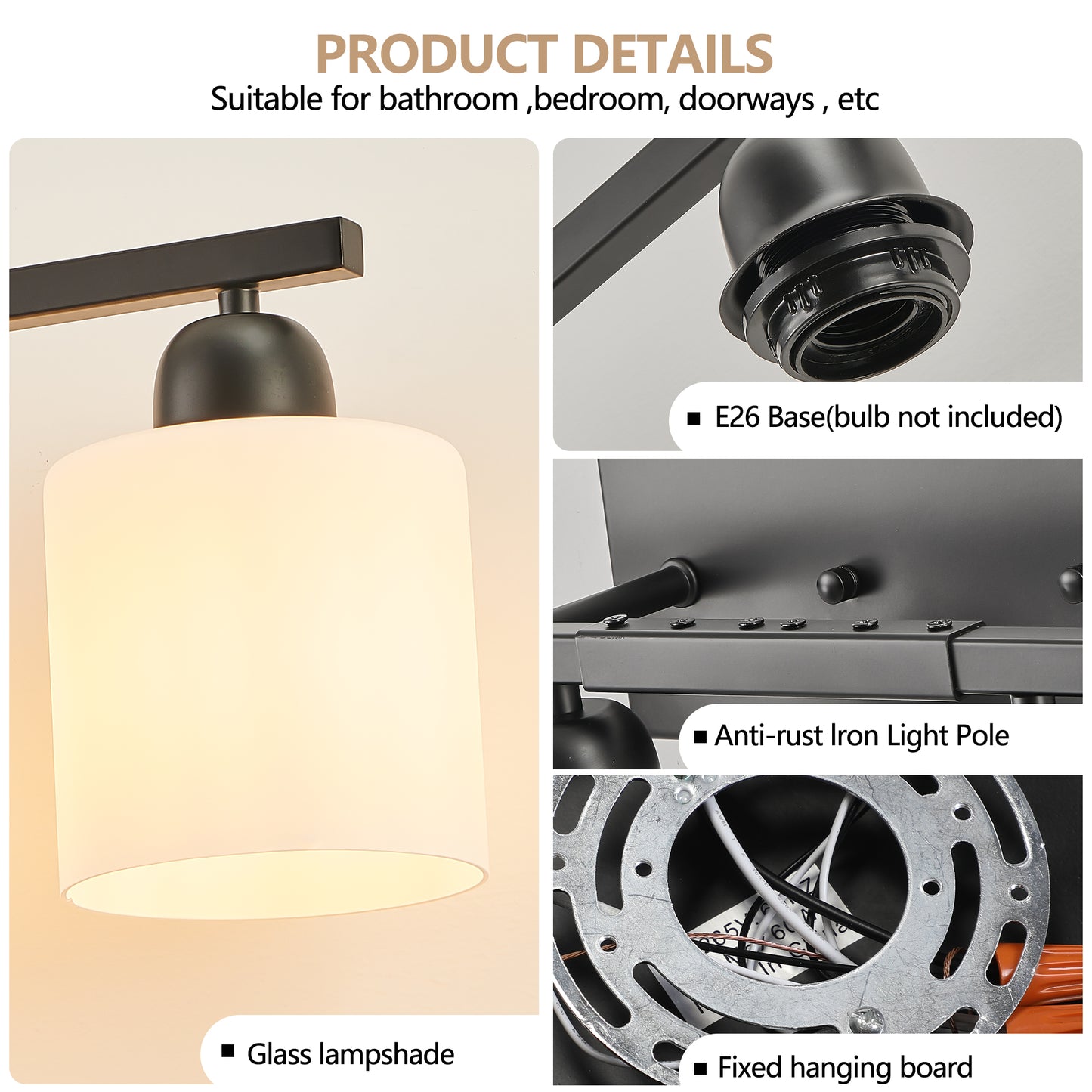 10 Light Bathroom Vanity Lights Over Mirror, 65.4 inch Black Vanity Lights Fixtures with White Glass Shades Matte Black Modern Vanity Lights Black Bathroom Wall Lighting for Mirror Bedroom