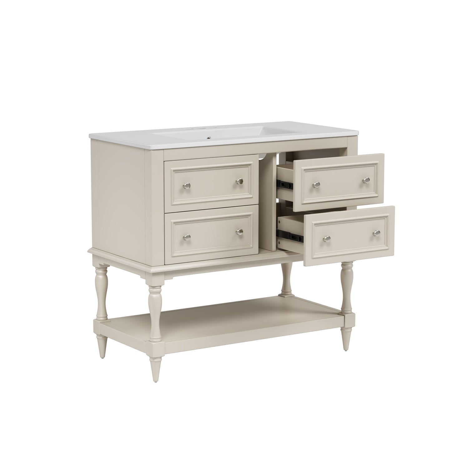 36" Bathroom Vanity Cabinet with Sink Combo Set, Undermount Ceramic Sink, Free Standing Vanity Set with 4 Drawers, Solid Wood Frame Bathroom Cabinet, Beige