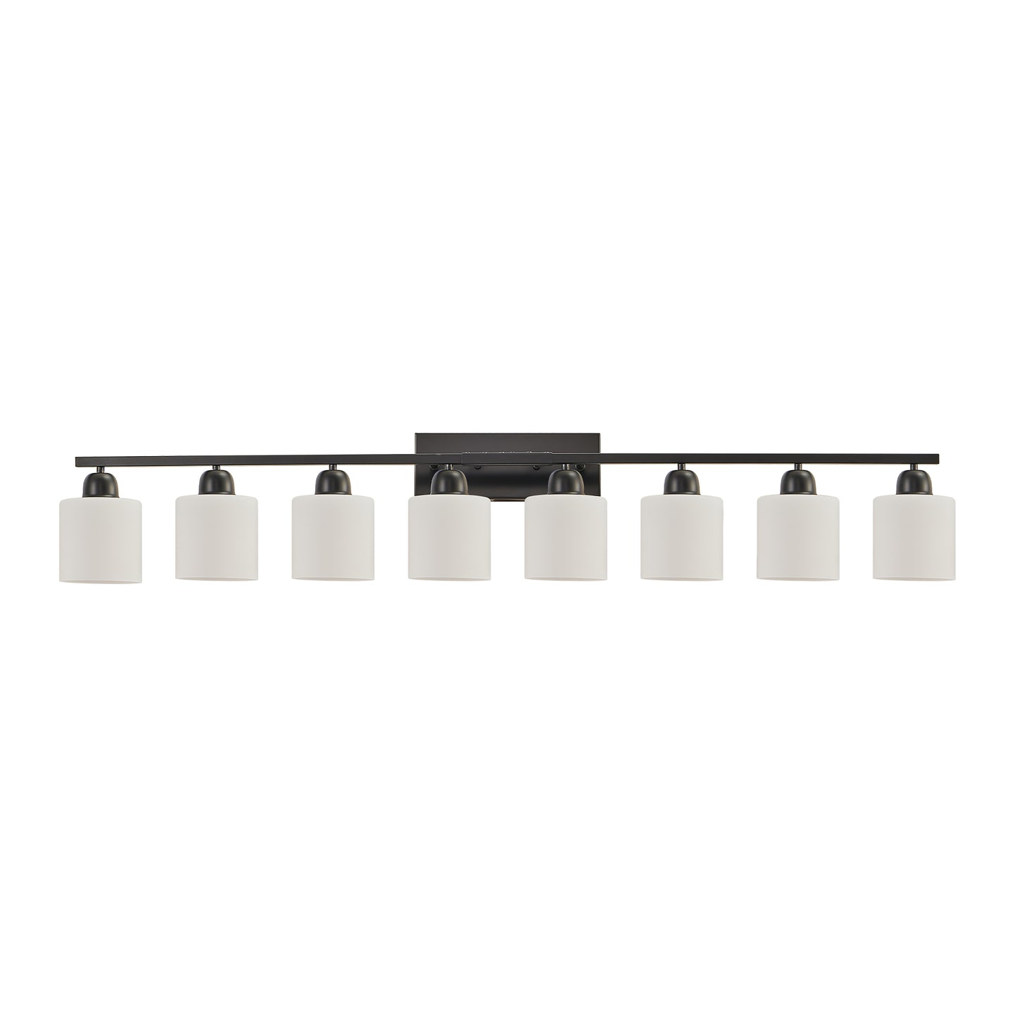 8-Light Bathroom Light Fixtures Over Mirror, 52inch Modern Matte Black Vanity Lights with White Frosted Glass Shade, Bathroom Wall Lamp Sconces for Mirror Bedroom, Living Room Hallway