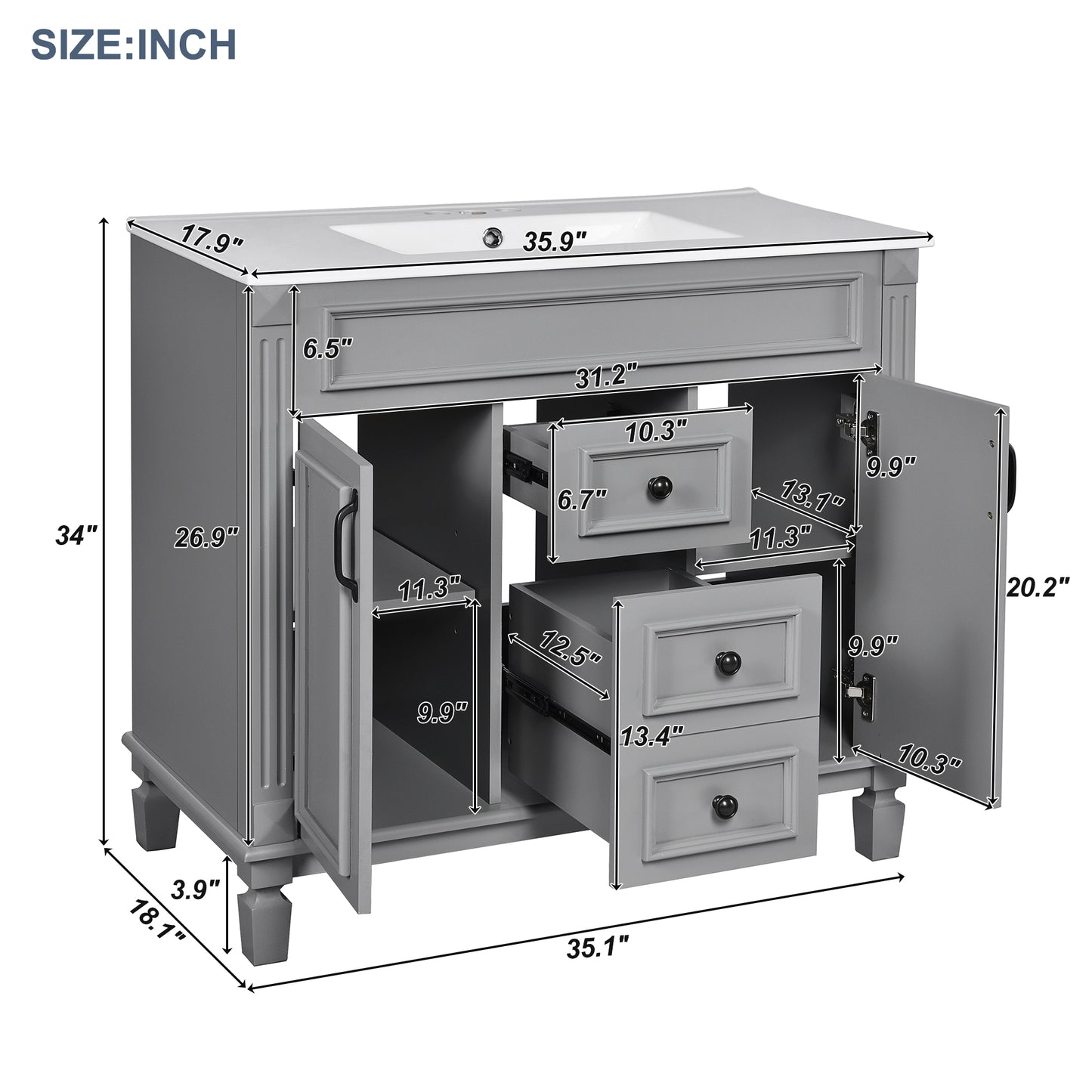 36'' Bathroom Vanity with Top Sink, Modern Bathroom Storage Cabinet with 2 Soft Closing Doors and 2 Drawers, Single Sink Bathroom Vanity