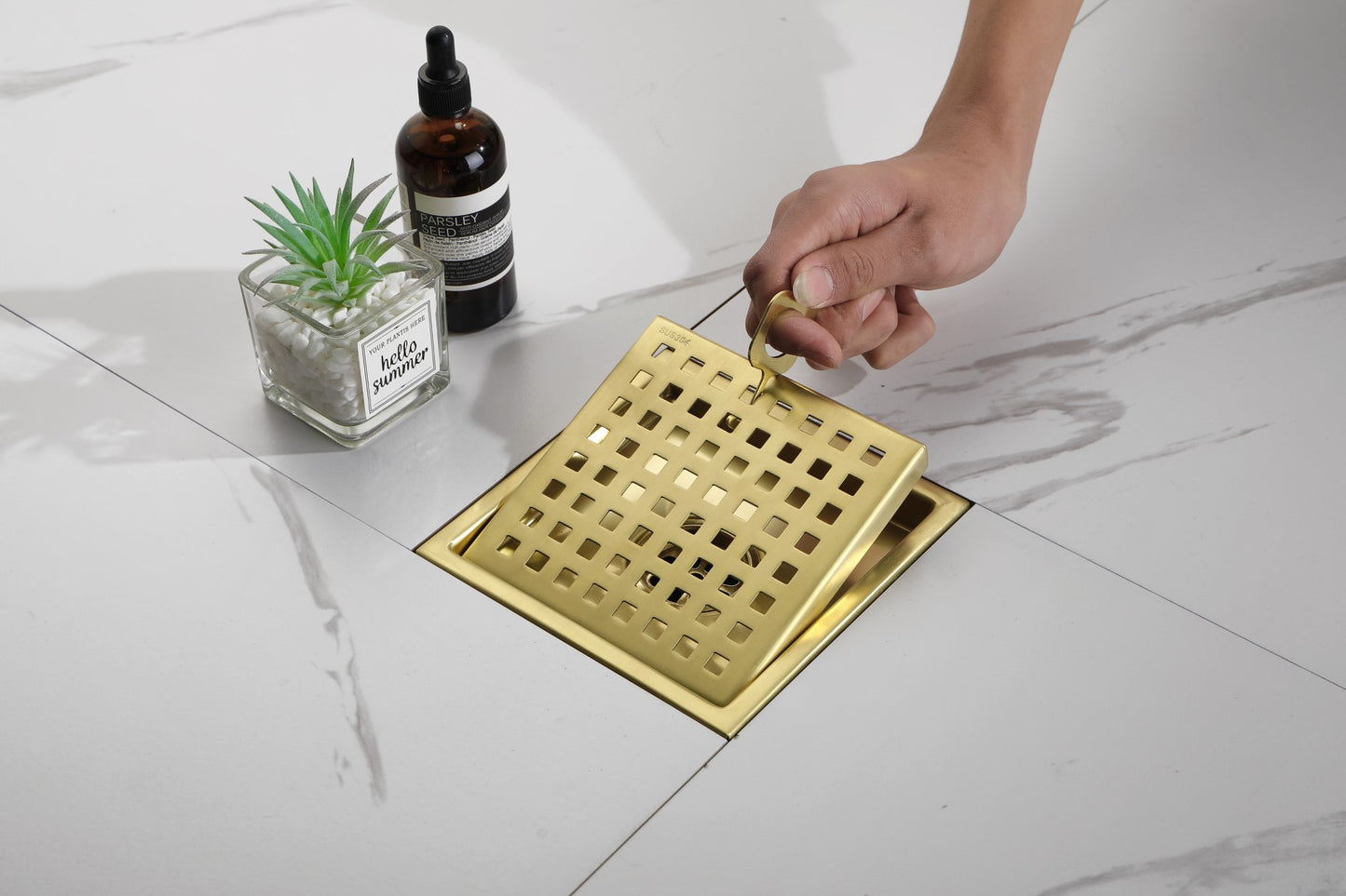 6 Inch Square Shower Floor Drain Square Shower Floor Drain with Flange,Pattern Grate Removable,Food-Grade SUS 304 Stainless Steel