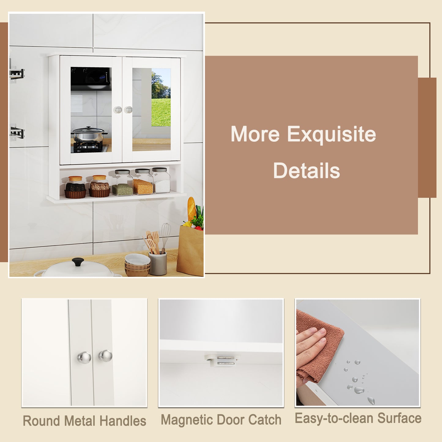 Bathroom Wall Mount Mirror Cabinet Organizer-White