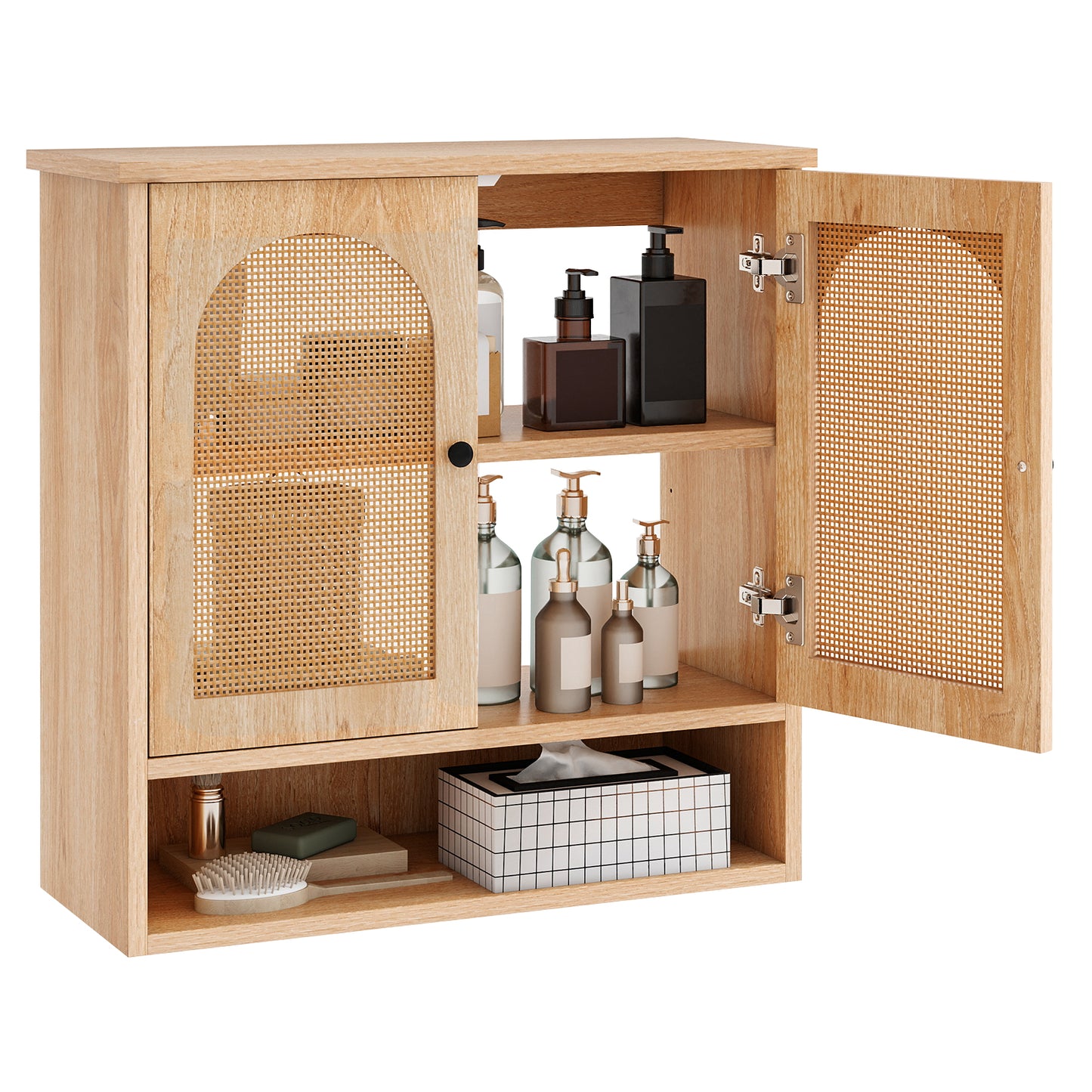 Bathroom Wall Cabinet with PE Rattan Doors and Adjustable Shelves-Natural