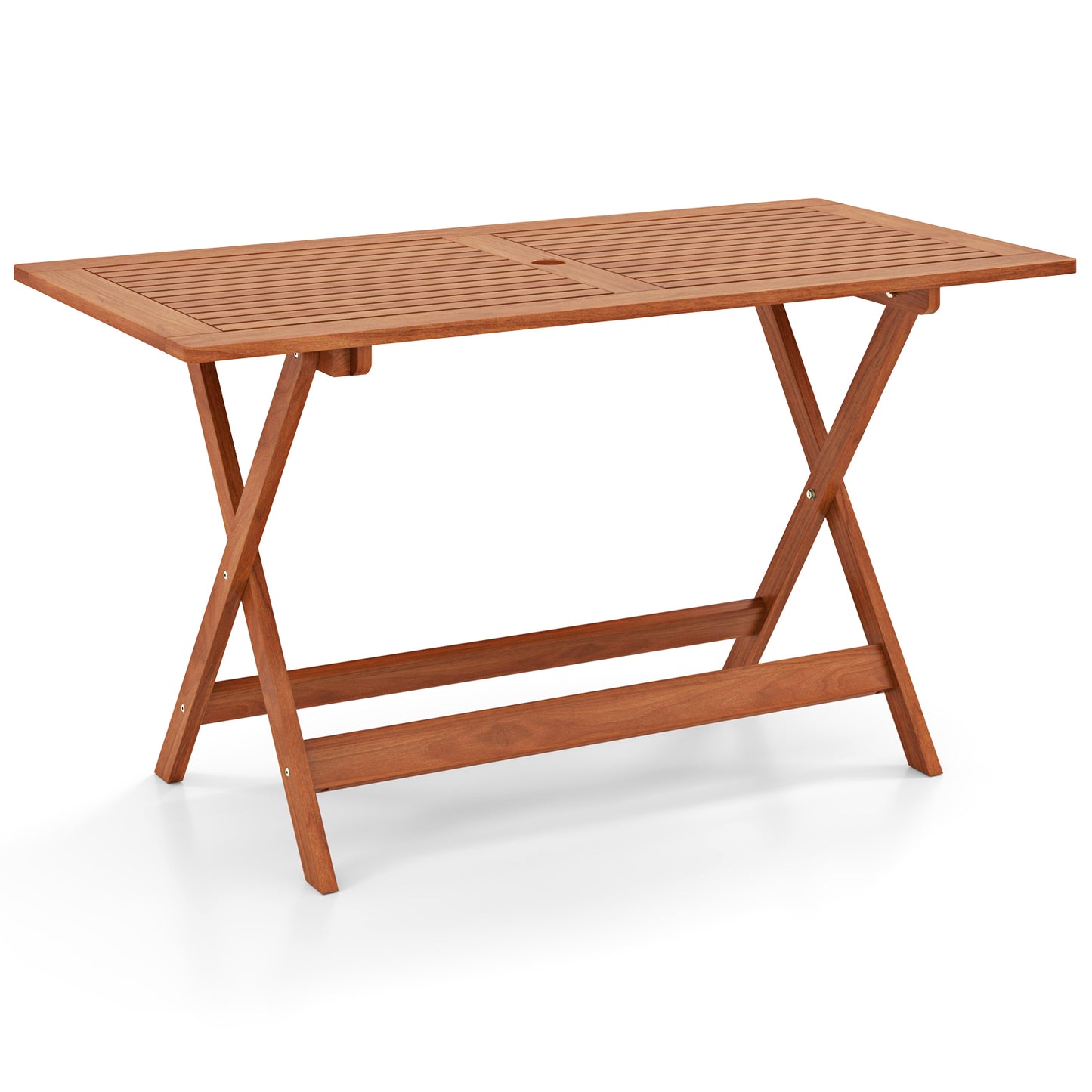 54.5 Inch x 27.5 Inch Patio Dining Table with Teak Painting and Umbrella Hole