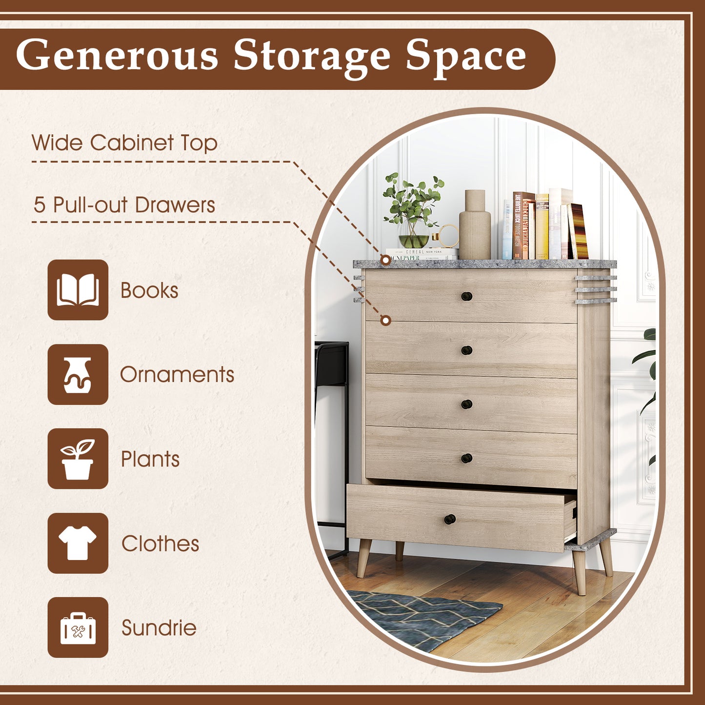 Farmhouse Chest Dresser of Drawers Tall Storage Organizer-Grey