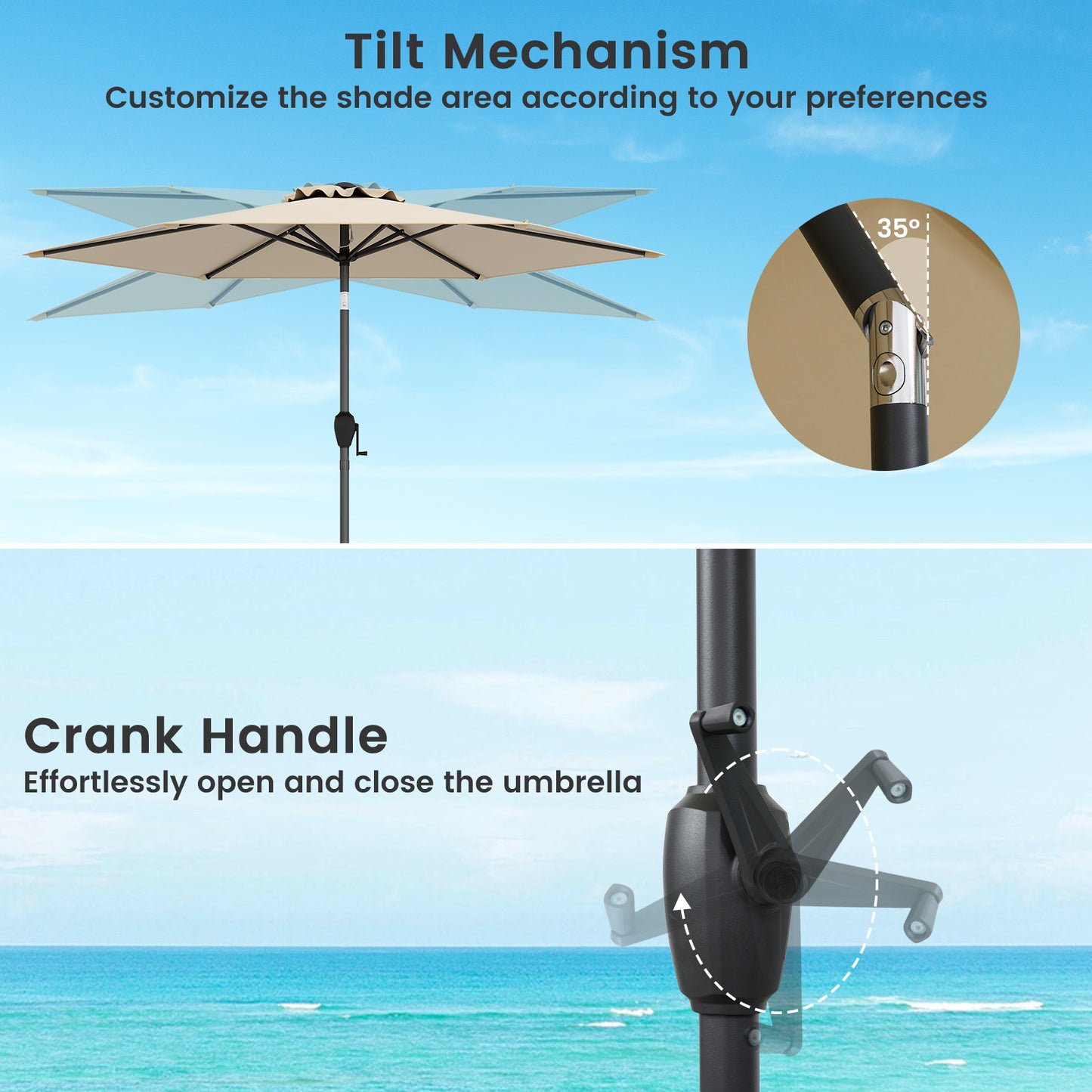 7.5 feet Outdoor Patio Heavy Duty Market Umbrella with Push Button Tilt-Beige