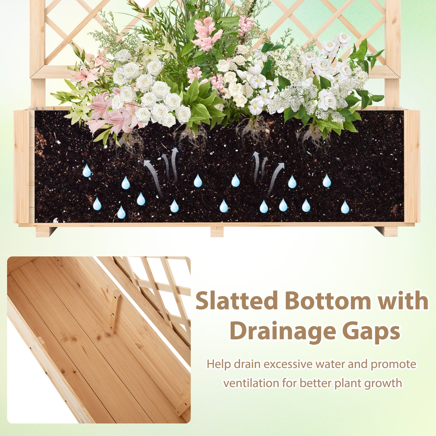 Raised Garden Bed Wooden Elevated Planter Box with Lattice Trellis-L