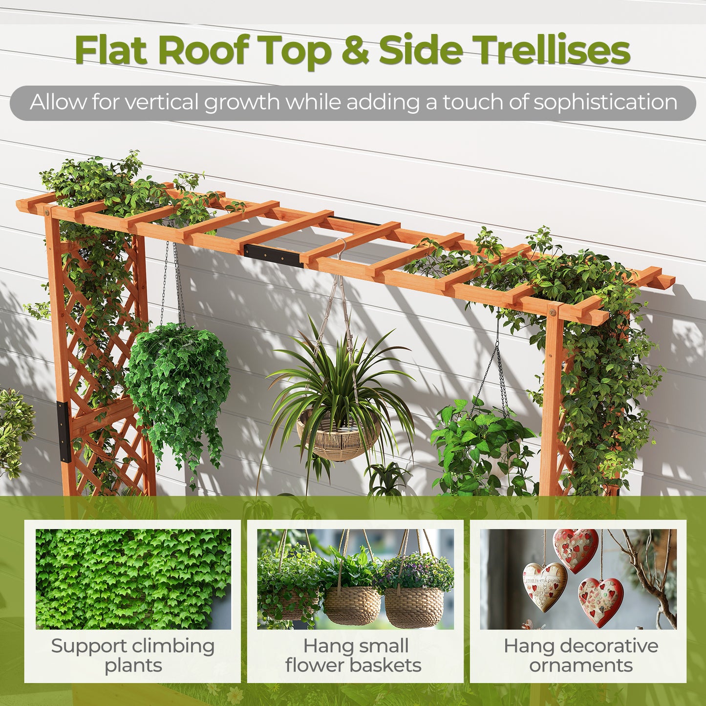 Raised Garden Bed with Arch Trellis and Hanging Roof-Orange