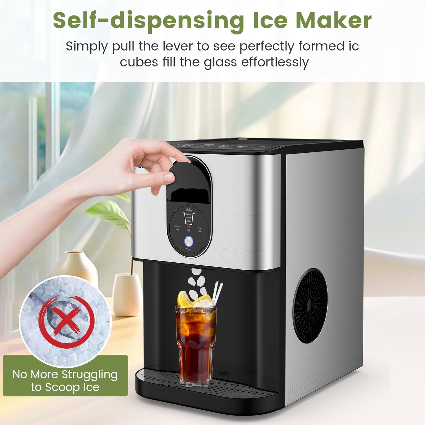 Self Dispensing Nugget Ice Maker Countertop with Soft Chewable Pellet Ice Cubes-Silver