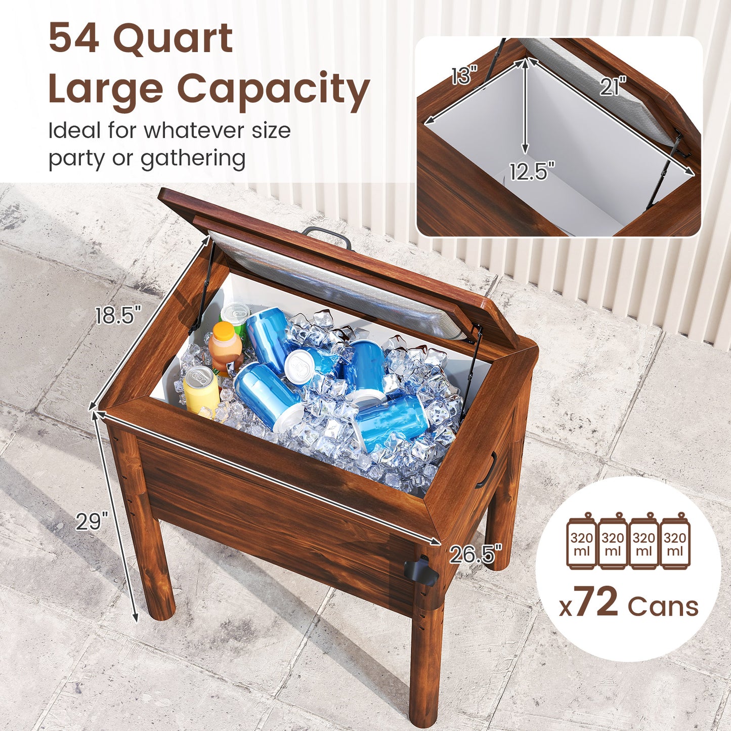 Wooden Patio Cooler with 3 Handles and Bottle Opener-Brown