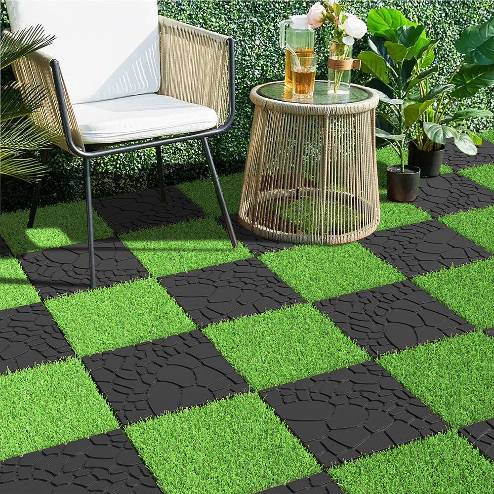 Stone texture 12" Patio Deck Tiles, DIY Module Interlocking Decking Tiles Floor Tile,Easy and Quick Installation Court Tiles for Porch Poolside Balcony Backyard 44pcs ,DARK GRAY