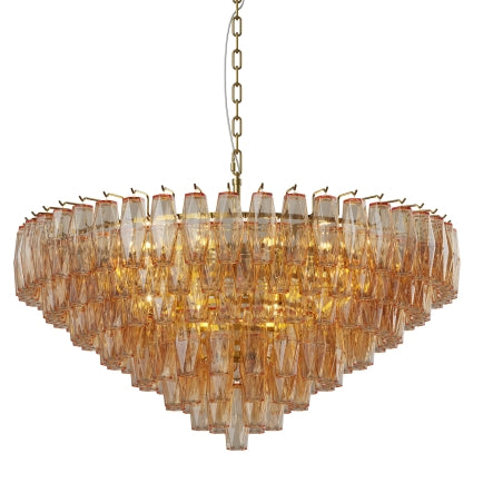 37" Extra Large Chandelier, 14-Light Gold Modern Round Chandelier for Living Room, Tiered Smoke Blown Glass Brass Chandeliers, Hanging Light Fixture for Bedroom, Dining Room, Foyer, Entryway