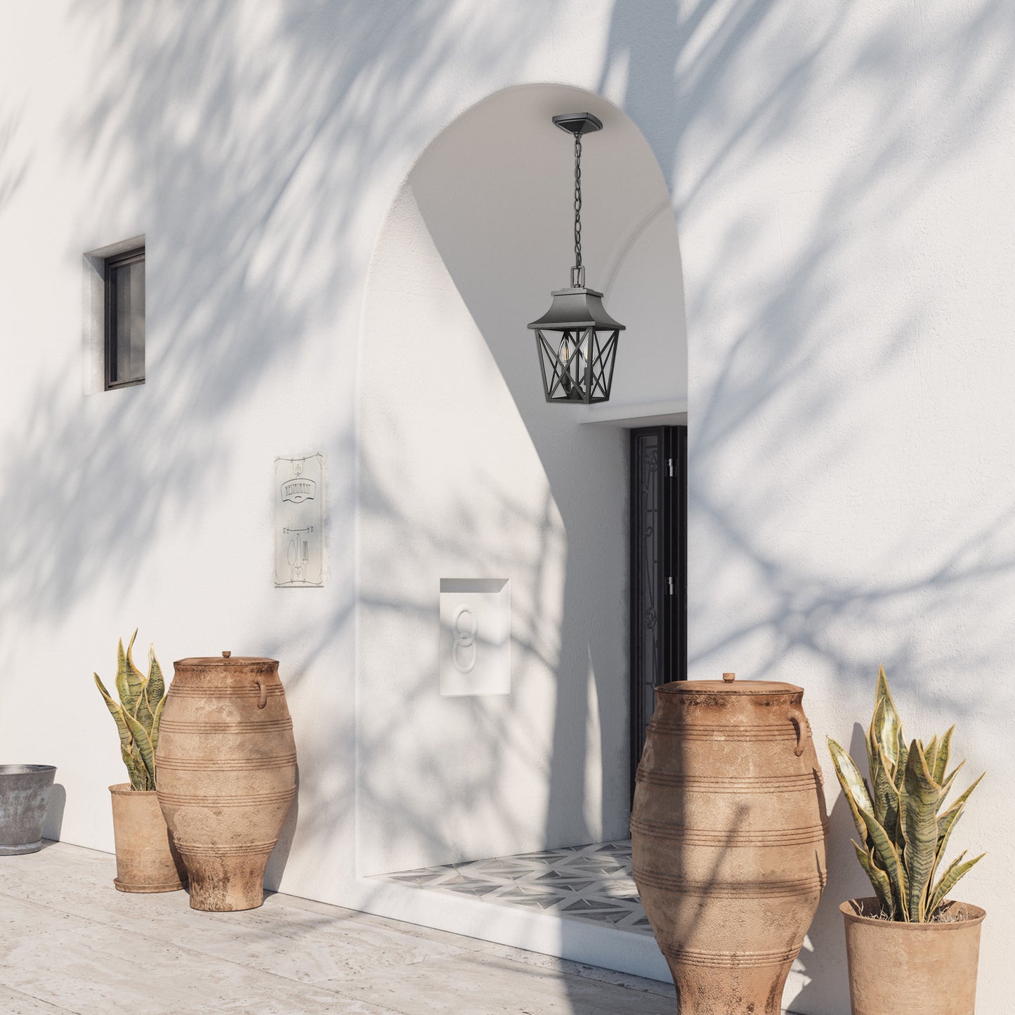 Outdoor Pendant Light Fixture, Black Farmhouse Outdoor Pendant Lights for Porch with Clear Glass, Modern Rectangular Exterior Hanging Lantern Light Fixtures (1 pack)