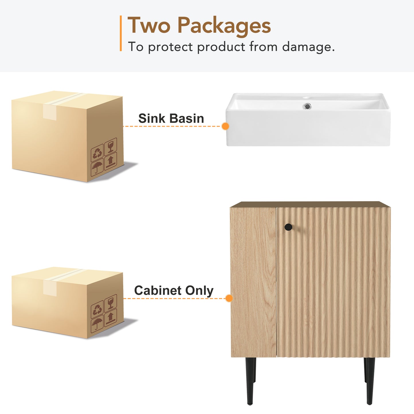 21.6" Wood Bathroom vanity, Combo Cabinet, Bathroom Storage Cabinet, Single Ceramic Sink, Left side storage