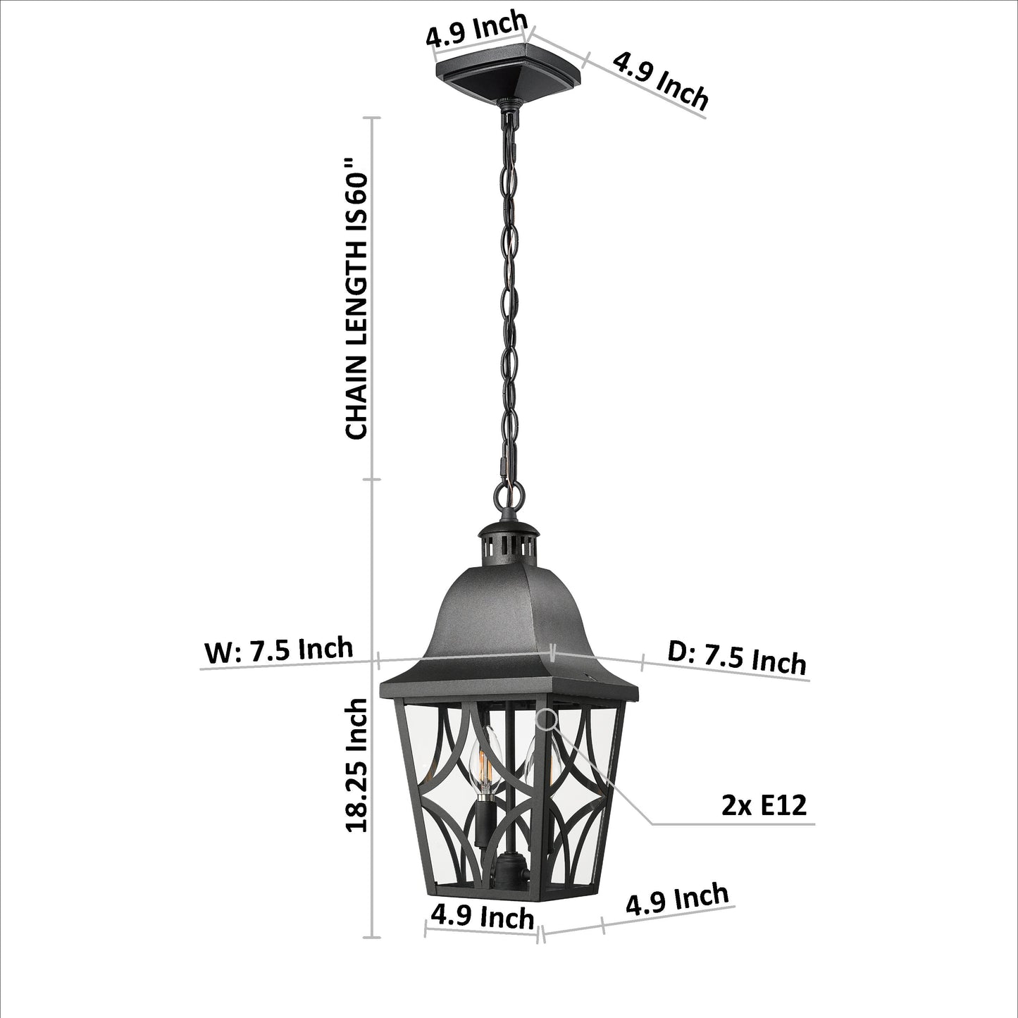 Outdoor Pendant Light Fixture, Modern Black Exterior Hanging Lantern Anti-Rust Metal Hanging Lights with Clear Glass Shade and Adjustable Chain for Porch Foyer Doorway Front Door (1 pack)