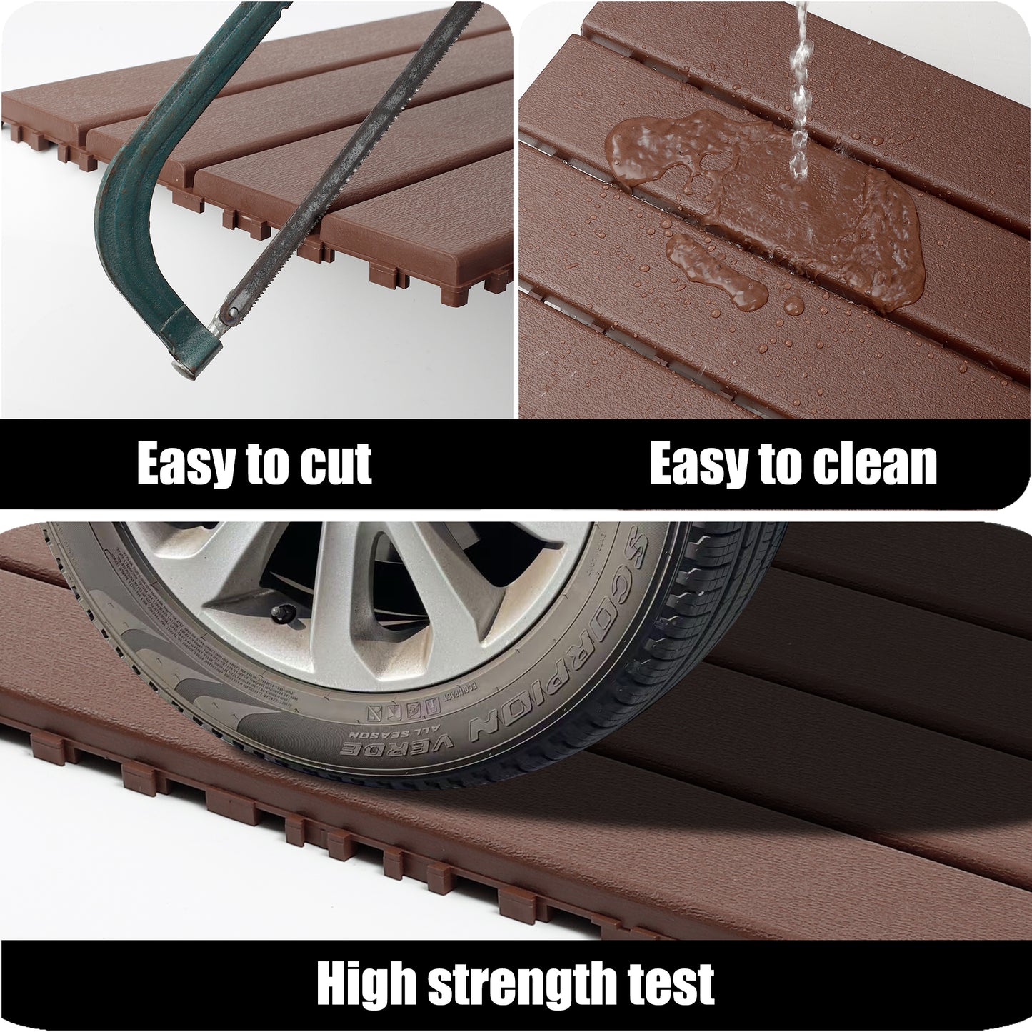 24 pieces of dark gray outdoor terrace deck tiles, DIY interlocking decking floor tiles, easy to install patio tiles, suitable for indoor and outdoor balcony backyard poolside ,Brown