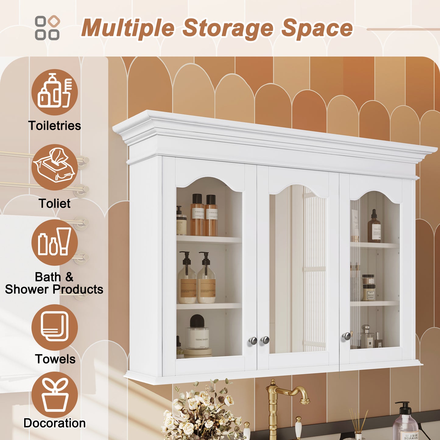 40" Medicine Cabinet with Mirror, Bathroom Storage Cabinet with Mirror Door and Shelves, Wall Mounted Bathroom Cabinet with Glass Doors