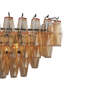 54" Black Rectangular Chandeliers for Dining Room, 12-Light 4 Tiered Large Smoke Glass Chandelier, Modern Kitchen Island Farmhouse Hanging Light Fixture for Living Room Foyer