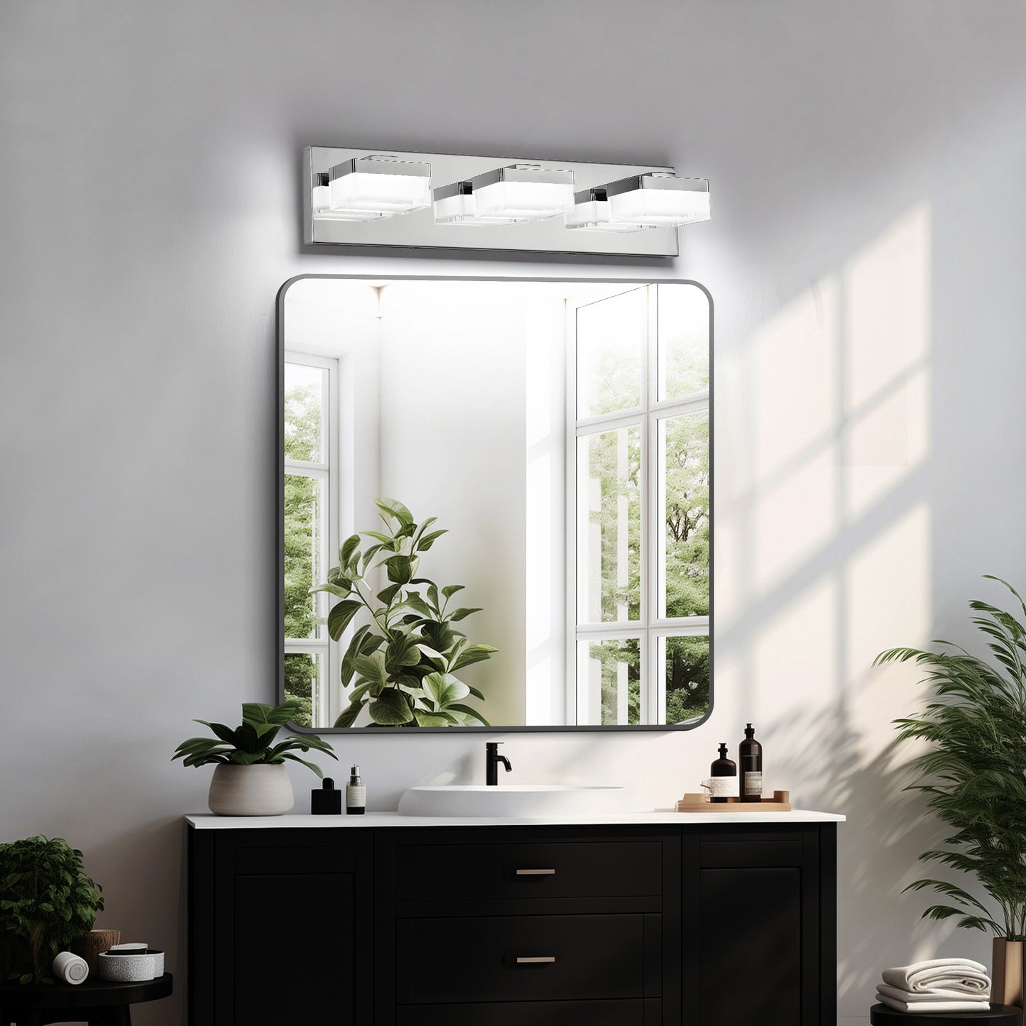 Modern Chrome LED Vanity Light, 3-Lights Wall Sconce for Bathroom and Mirror, Sleek Minimalist Design, Energy-Efficient, Easy to Install