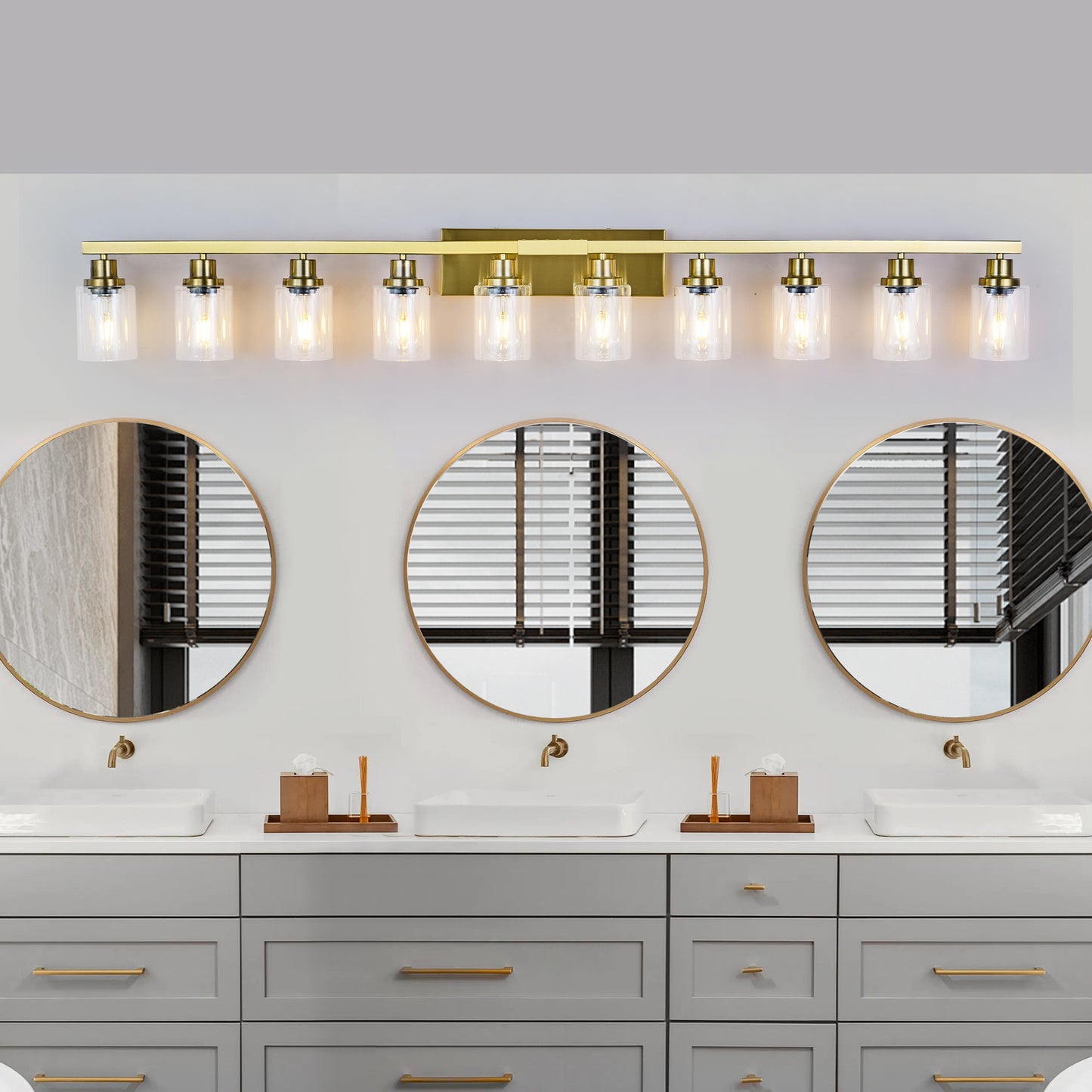 10 Light Gold Vanity Lights for Mirror, 52inch Modern Gold Bathroom Wall Lighting for Bedroom, Living Room