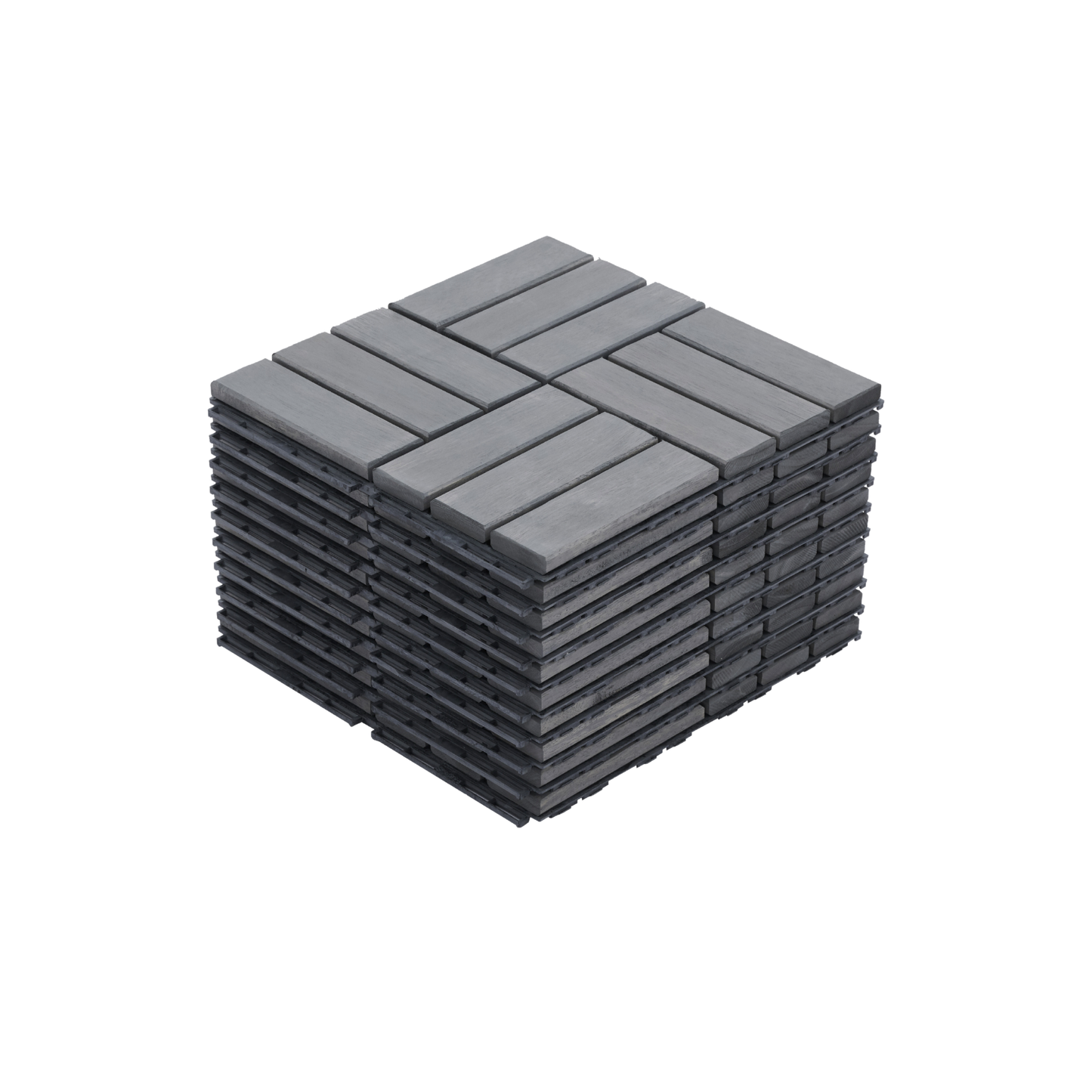10 PCS Interlocking Deck Tiles Checker Pattern, 12" x 12" Light Gray Square Acacia Hardwood Outdoor Flooring for Patio, Bancony, Pool Side