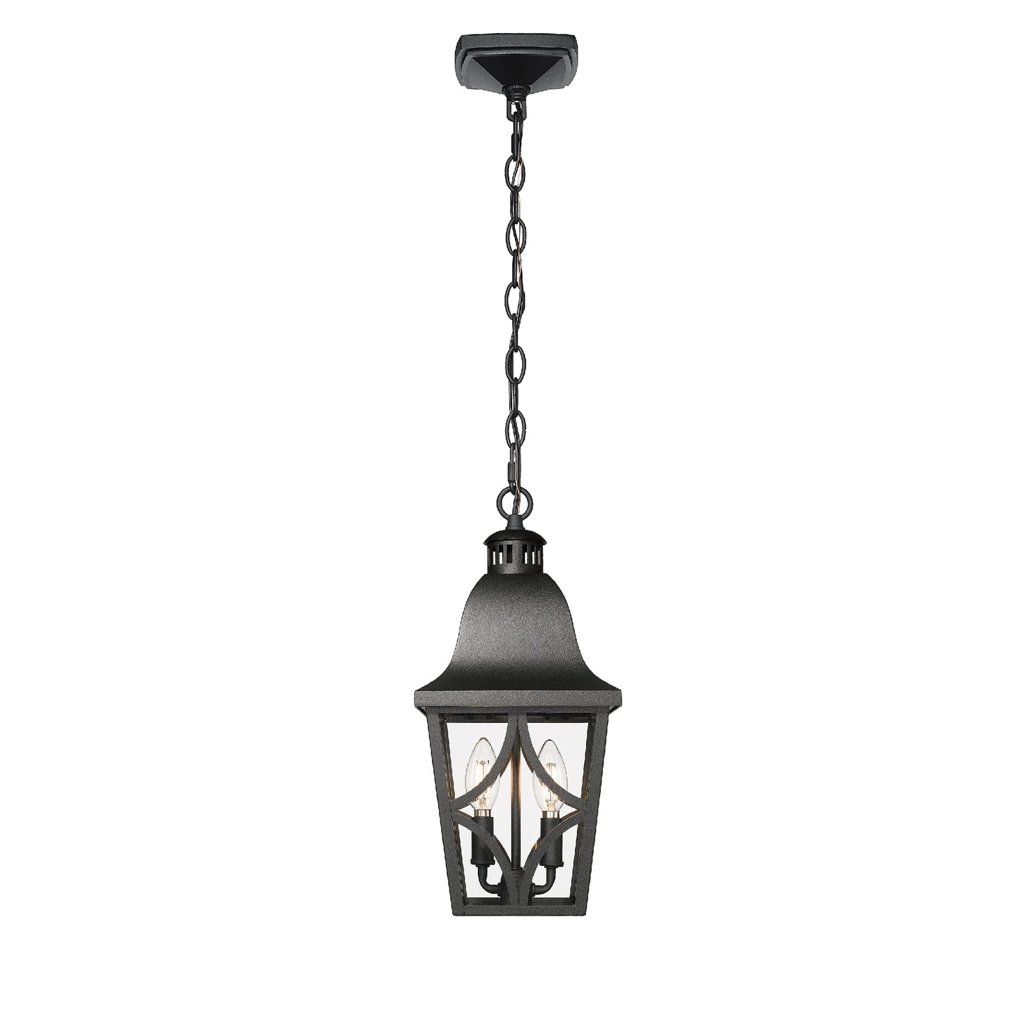 Outdoor Pendant Light Fixture, Modern Black Exterior Hanging Lantern Anti-Rust Metal Hanging Lights with Clear Glass Shade and Adjustable Chain for Porch Foyer Doorway Front Door (1 pack)