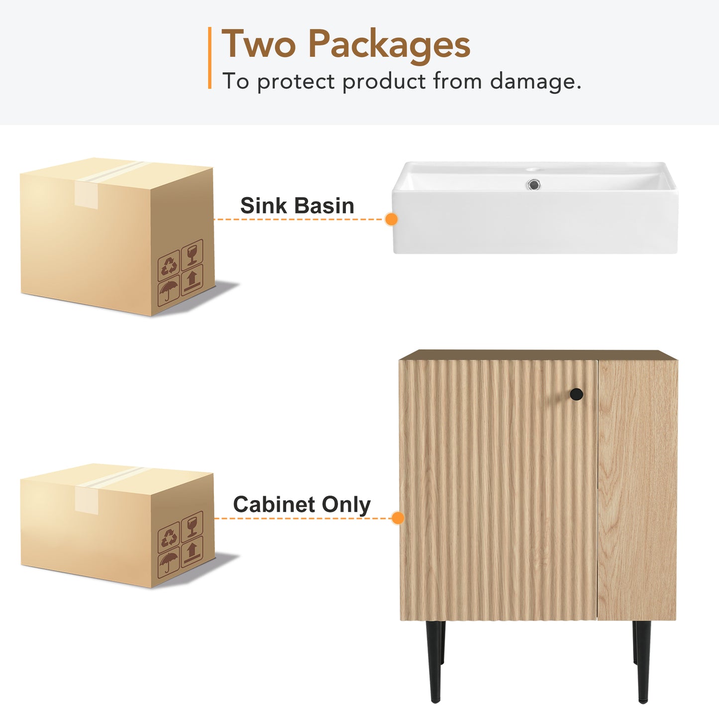 21.6" Wood Bathroom vanity, Combo Cabinet, Bathroom Storage Cabinet, Single Ceramic Sink, Right side storage