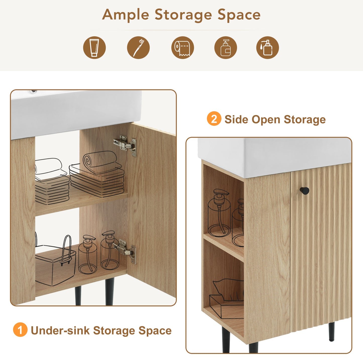 21.6" Wood Bathroom vanity, Combo Cabinet, Bathroom Storage Cabinet, Single Ceramic Sink, Left side storage