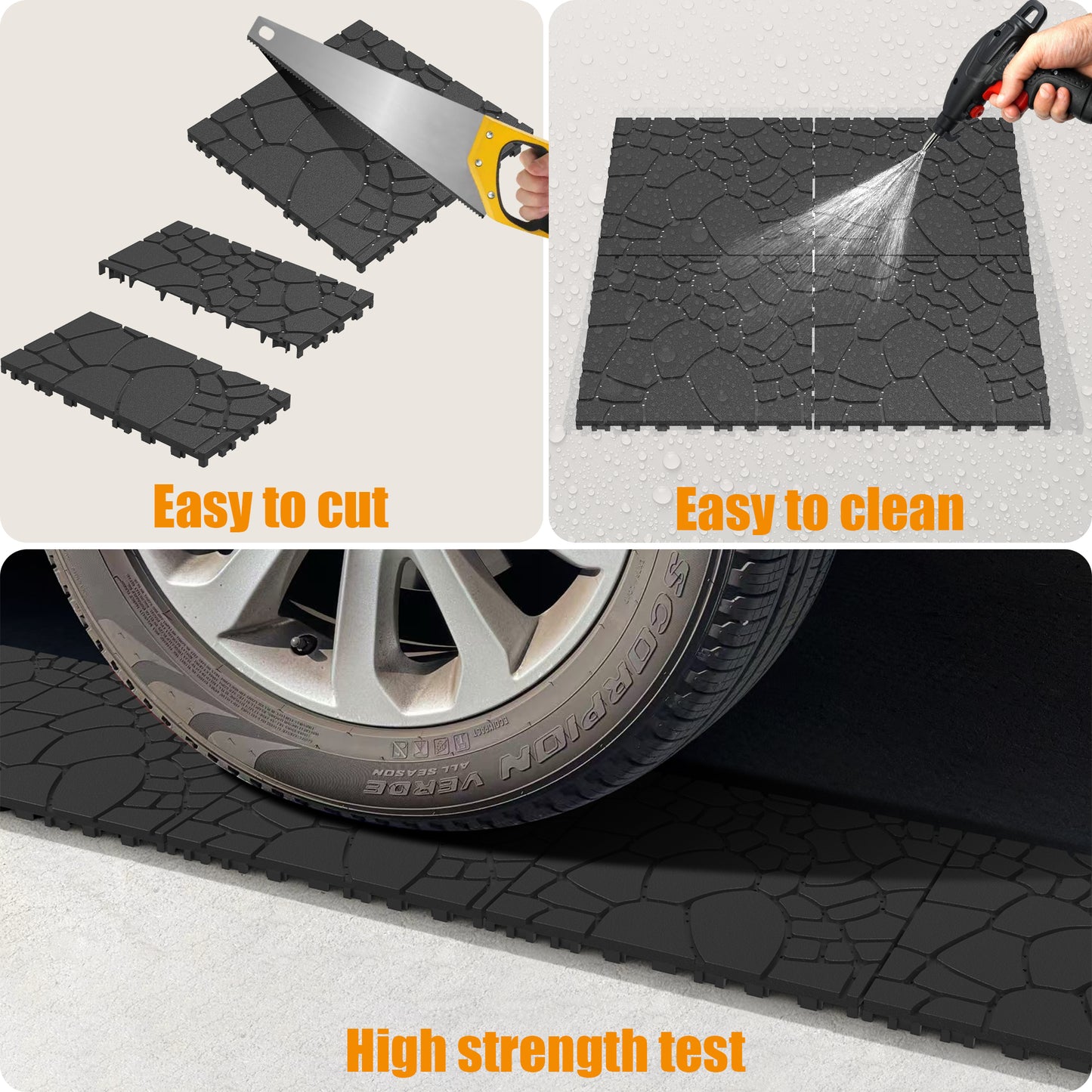 Stone texture 12" Patio Deck Tiles, DIY Module Interlocking Decking Tiles Floor Tile,Easy and Quick Installation Court Tiles for Porch Poolside Balcony Backyard 44pcs ,DARK GRAY